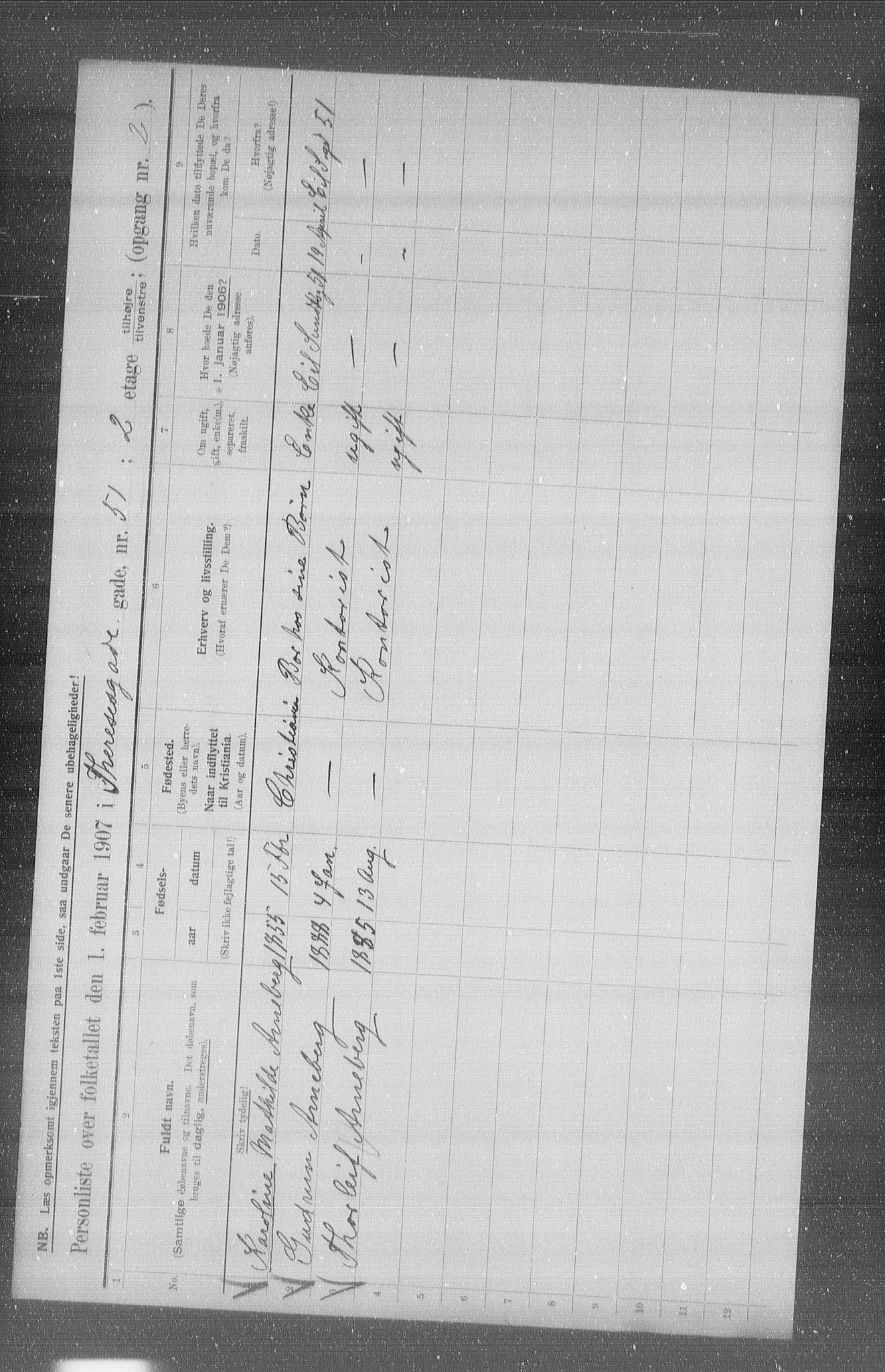 OBA, Municipal Census 1907 for Kristiania, 1907, p. 55357