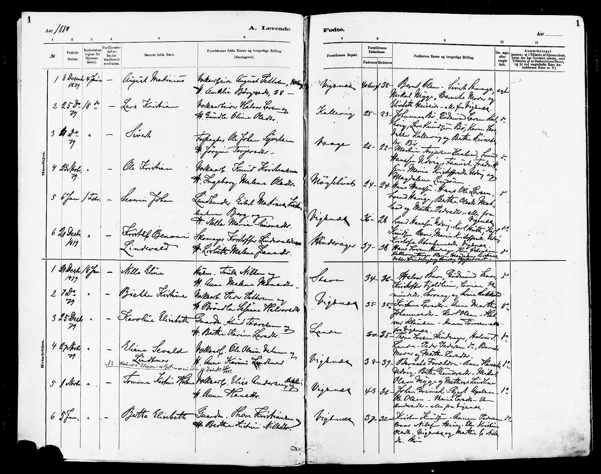 Avaldsnes sokneprestkontor, SAST/A -101851/H/Ha/Haa/L0014: Parish register (official) no. A 14, 1880-1889, p. 1