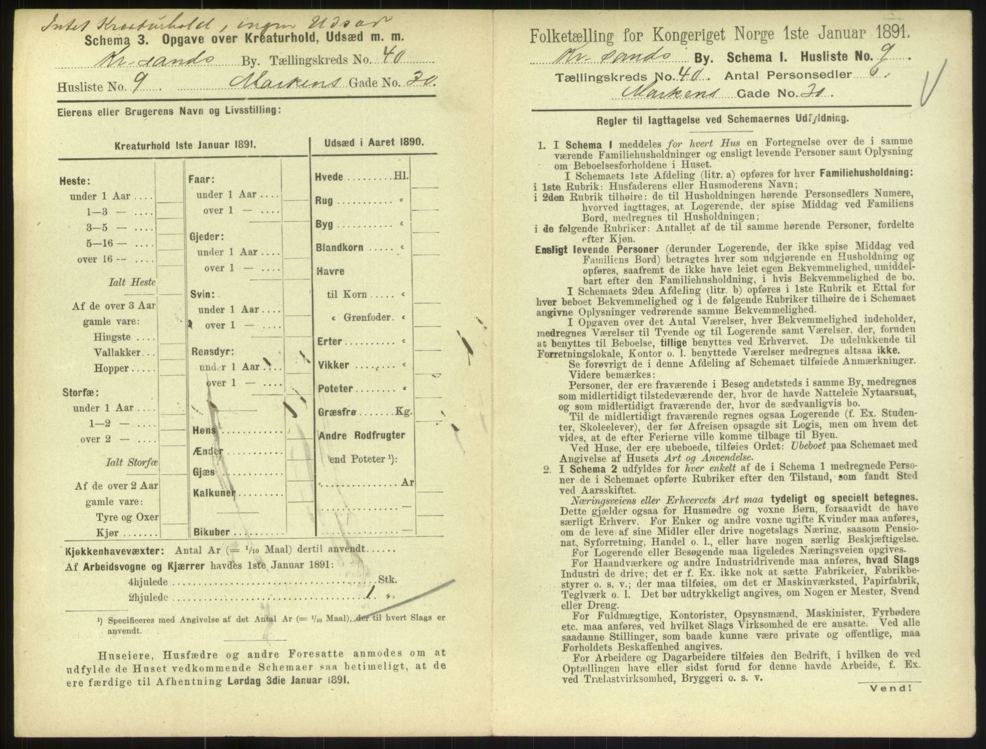 RA, 1891 census for 1001 Kristiansand, 1891, p. 2166