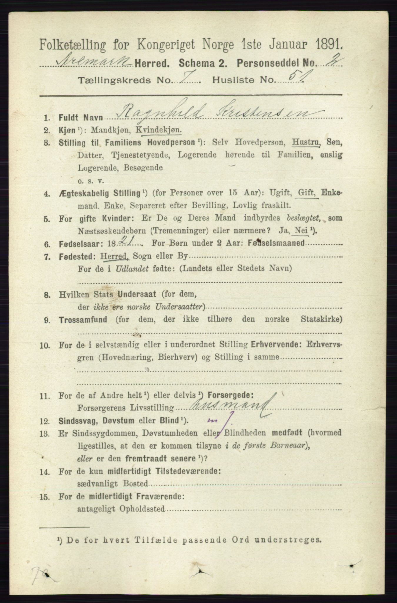 RA, 1891 census for 0118 Aremark, 1891, p. 4210