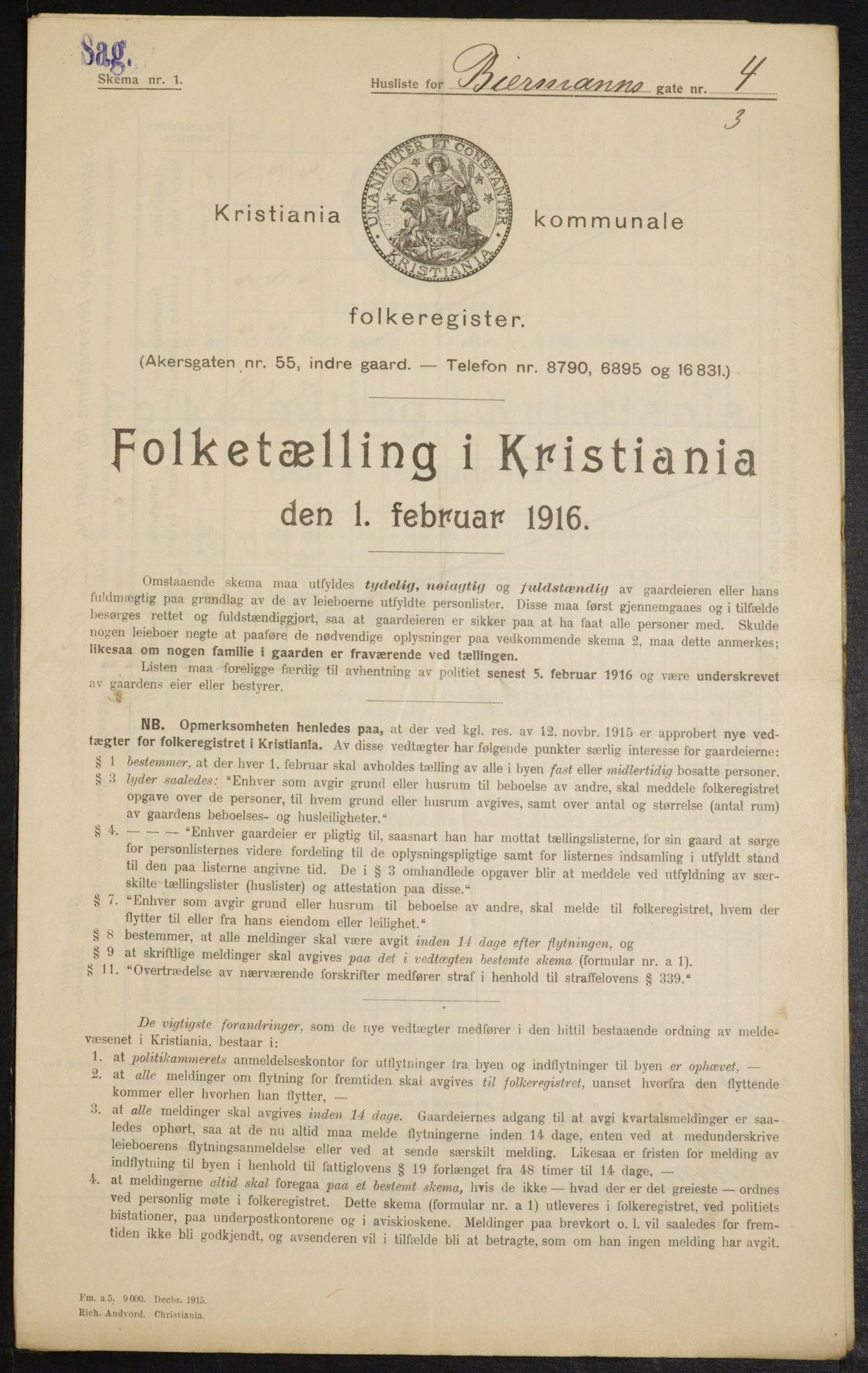 OBA, Municipal Census 1916 for Kristiania, 1916, p. 4847