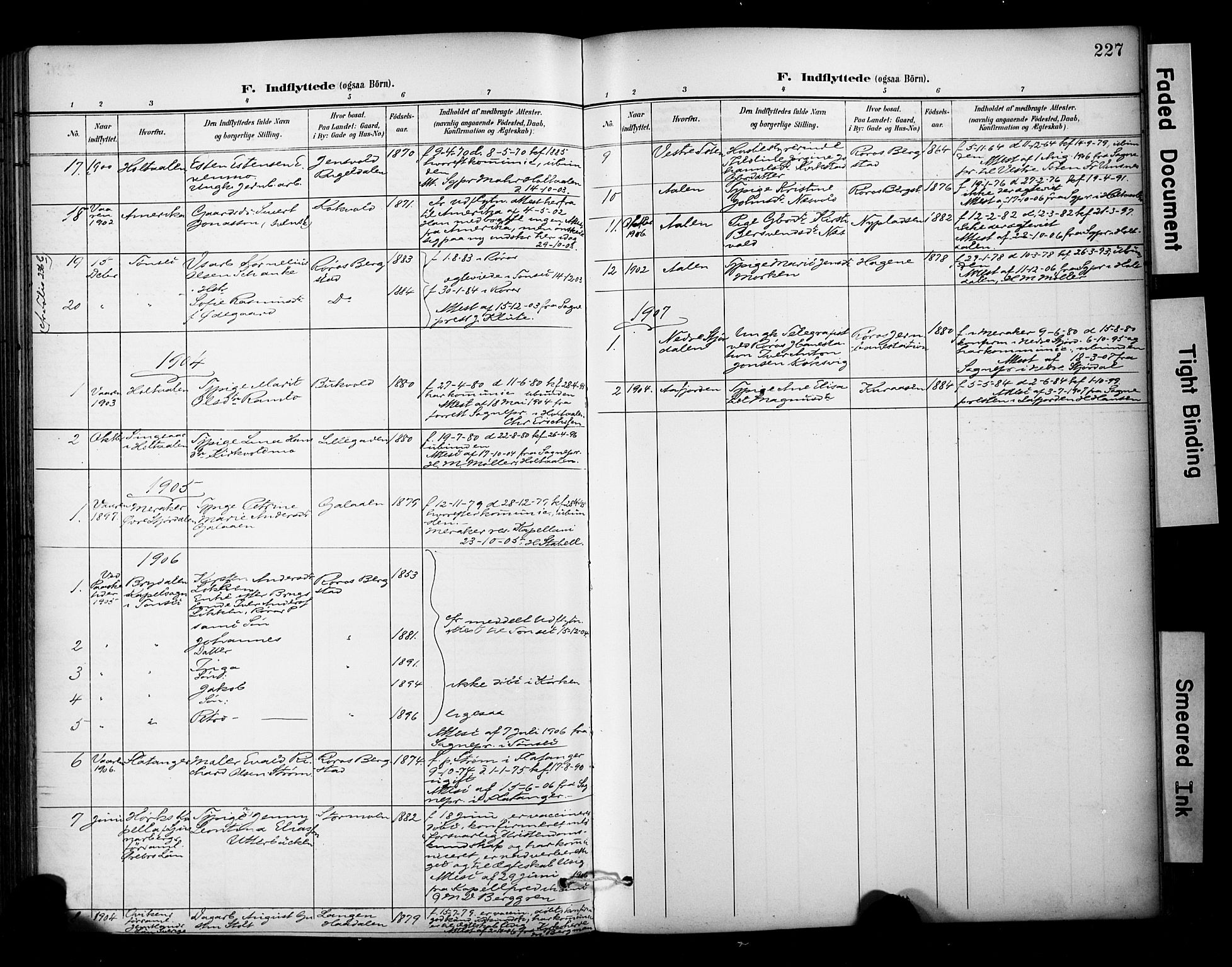 Ministerialprotokoller, klokkerbøker og fødselsregistre - Sør-Trøndelag, SAT/A-1456/681/L0936: Parish register (official) no. 681A14, 1899-1908, p. 227