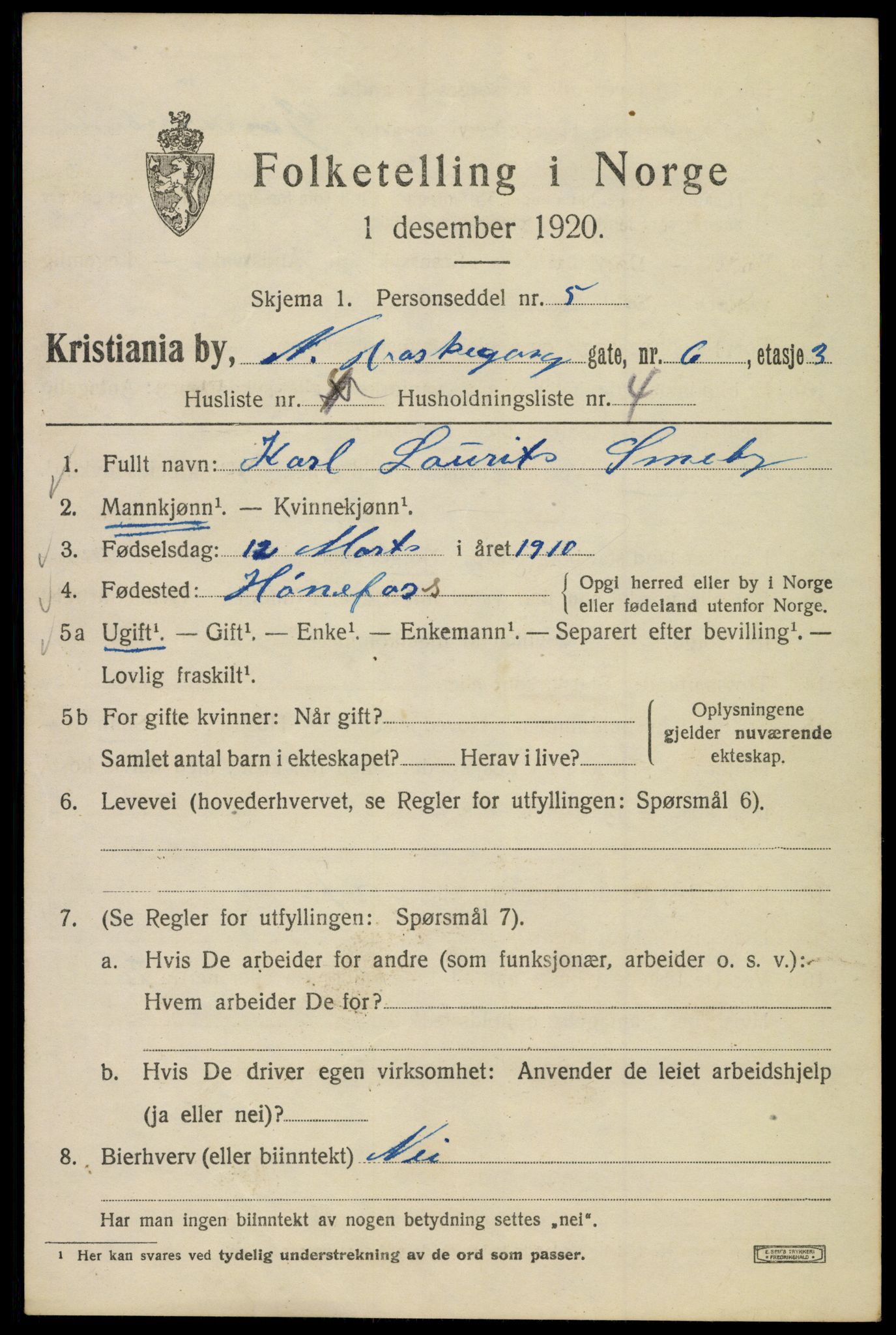 SAO, 1920 census for Kristiania, 1920, p. 410631