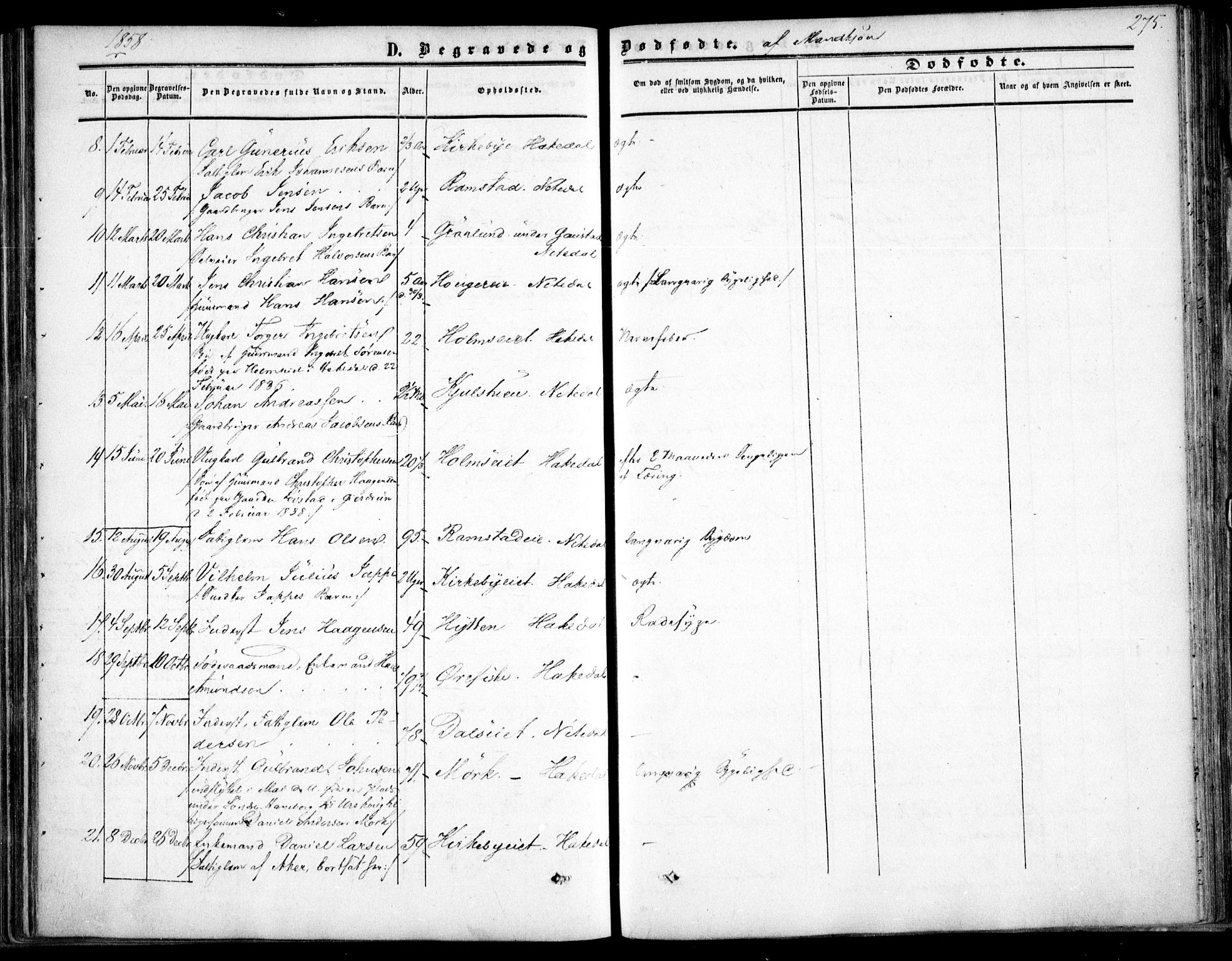 Nittedal prestekontor Kirkebøker, SAO/A-10365a/F/Fa/L0005: Parish register (official) no. I 5, 1850-1862, p. 275