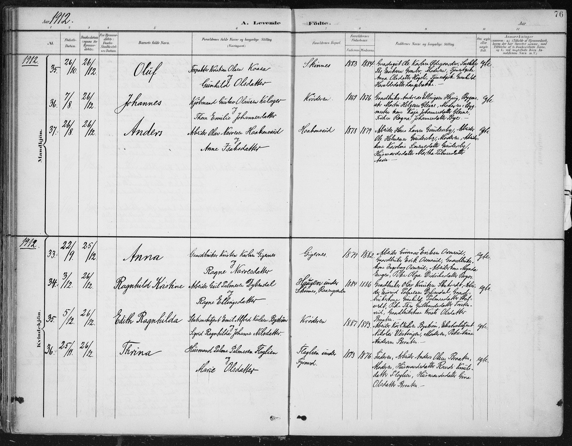 Krødsherad kirkebøker, AV/SAKO-A-19/F/Fa/L0007: Parish register (official) no. 7, 1900-1915, p. 76