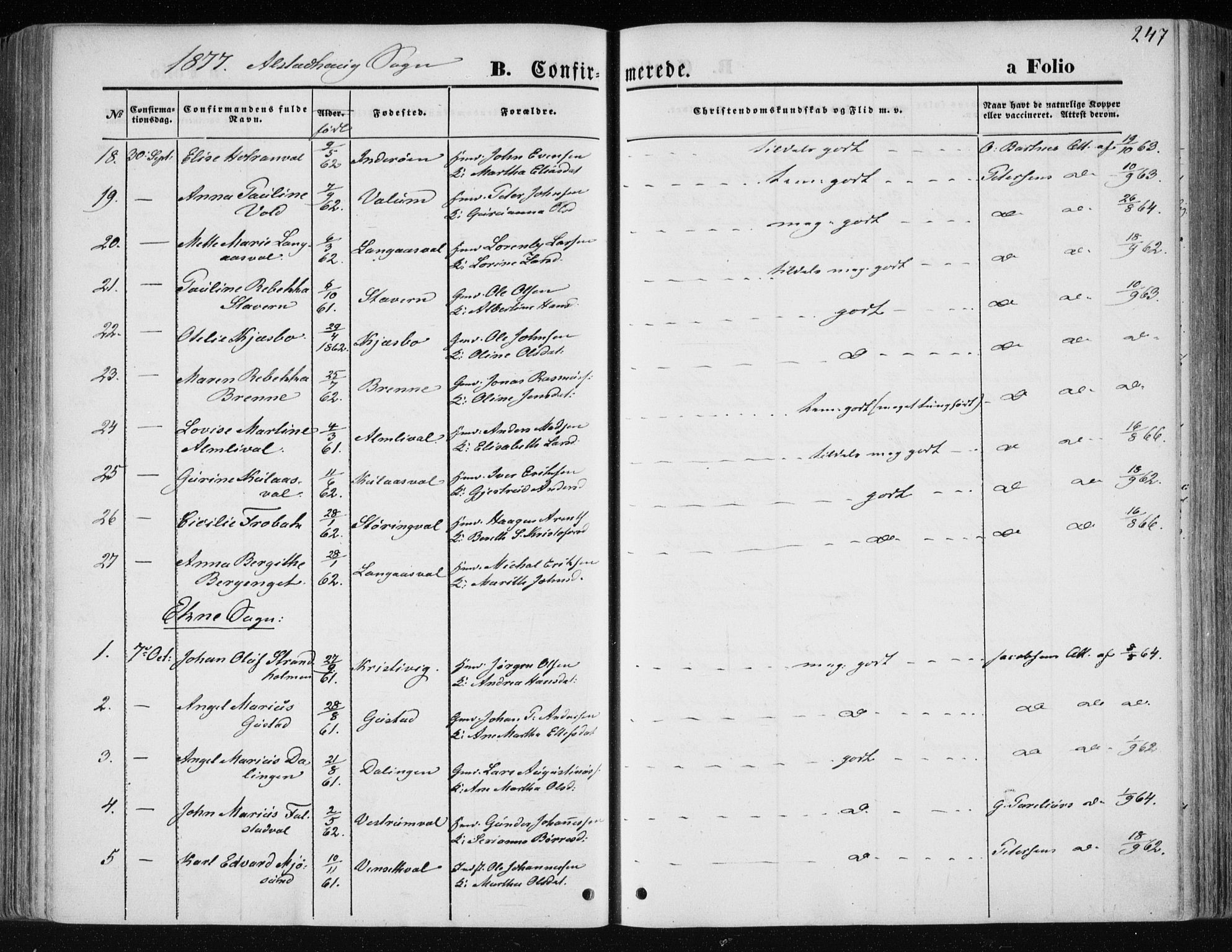Ministerialprotokoller, klokkerbøker og fødselsregistre - Nord-Trøndelag, SAT/A-1458/717/L0157: Parish register (official) no. 717A08 /1, 1863-1877, p. 247