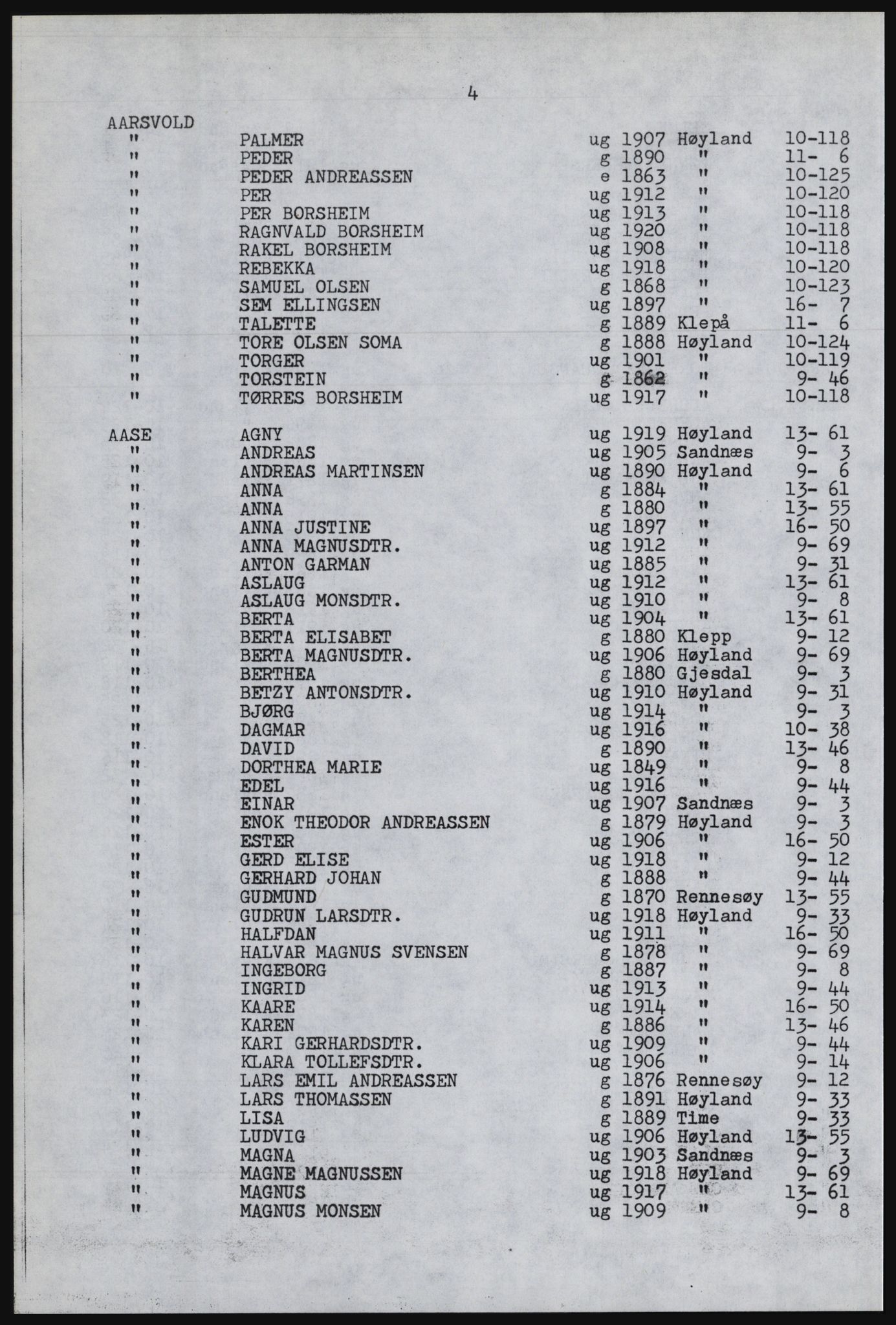 SAST, Copy of 1920 census for Høyland, 1920, p. 10