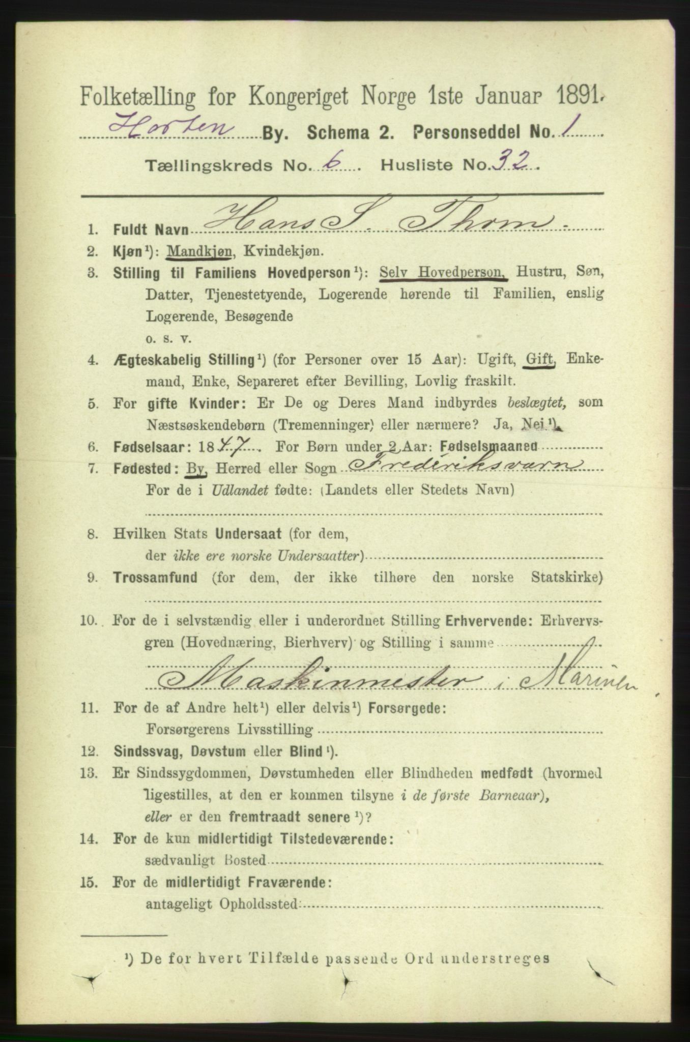 RA, 1891 census for 0703 Horten, 1891, p. 4040