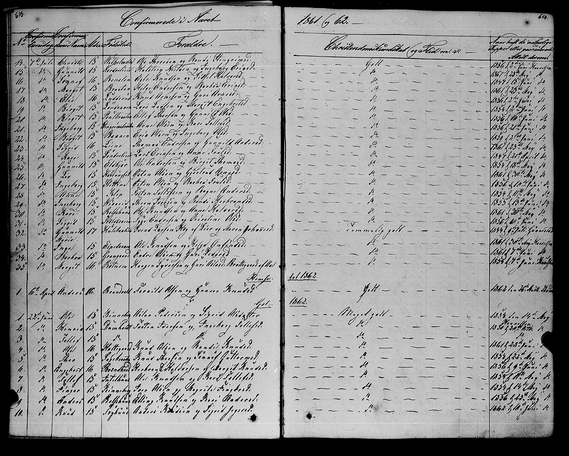 Gol kirkebøker, SAKO/A-226/F/Fa/L0002: Parish register (official) no. I 2, 1837-1863, p. 613-614