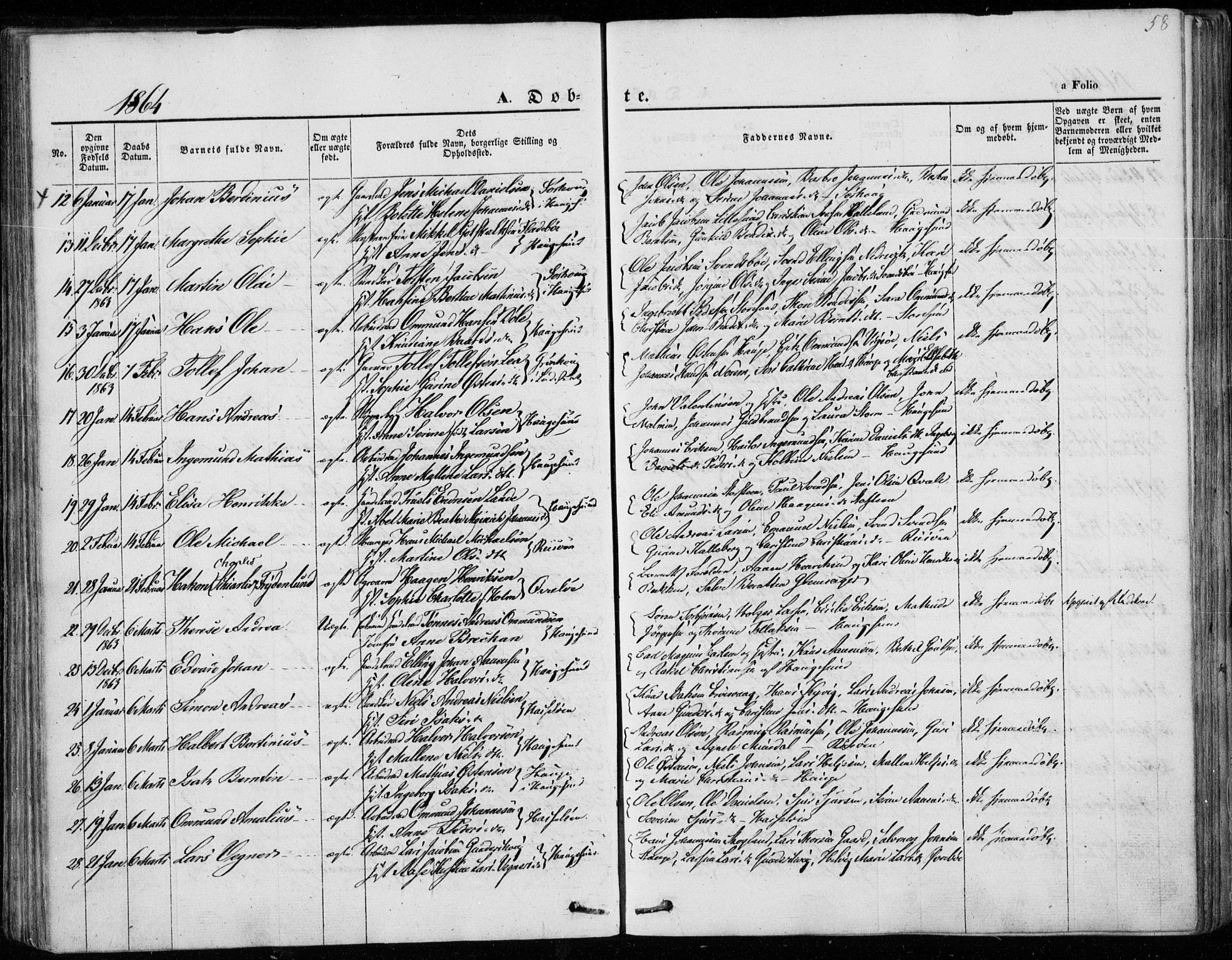 Torvastad sokneprestkontor, SAST/A -101857/H/Ha/Haa/L0011: Parish register (official) no. A 11, 1857-1866, p. 58