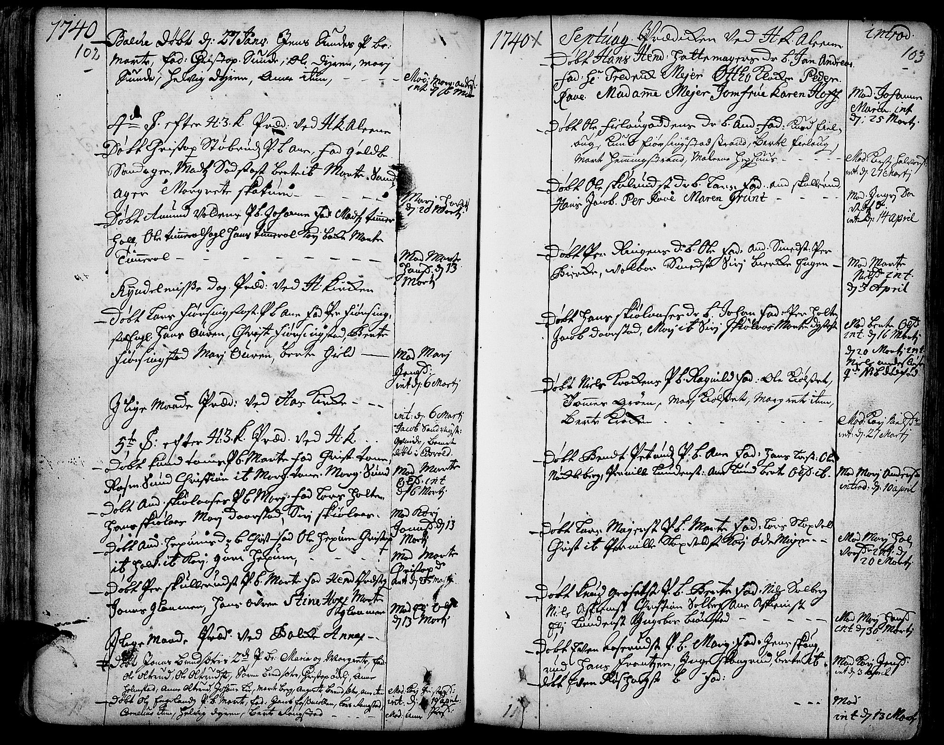 Toten prestekontor, AV/SAH-PREST-102/H/Ha/Haa/L0003: Parish register (official) no. 3, 1734-1751, p. 102-103