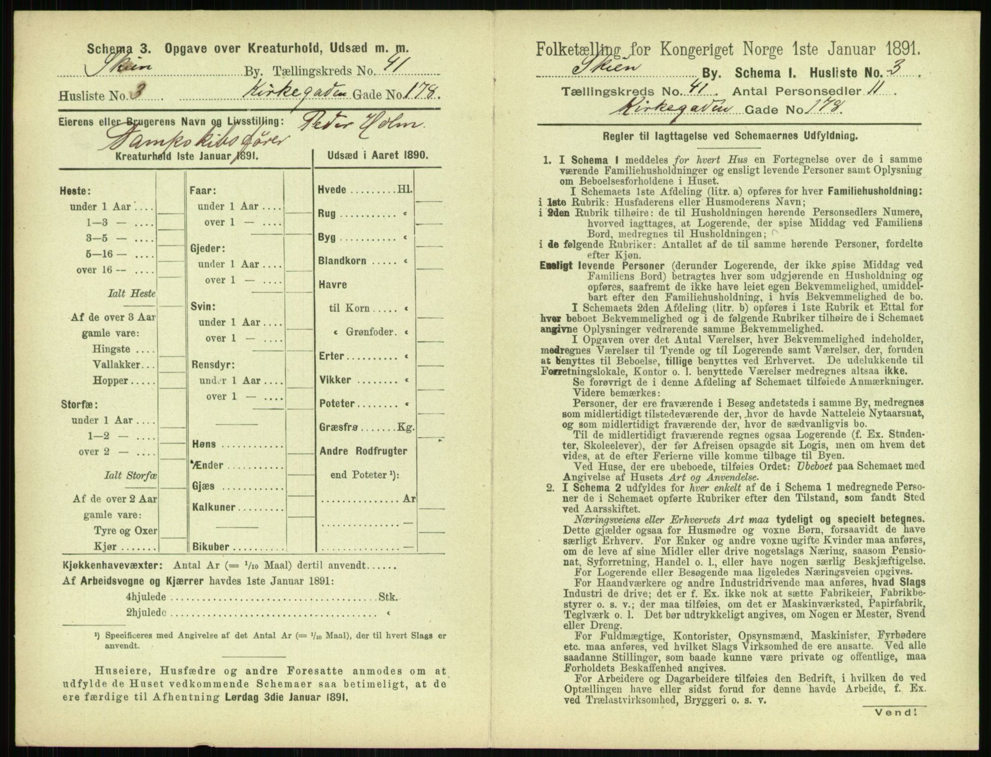 RA, 1891 census for 0806 Skien, 1891, p. 1462