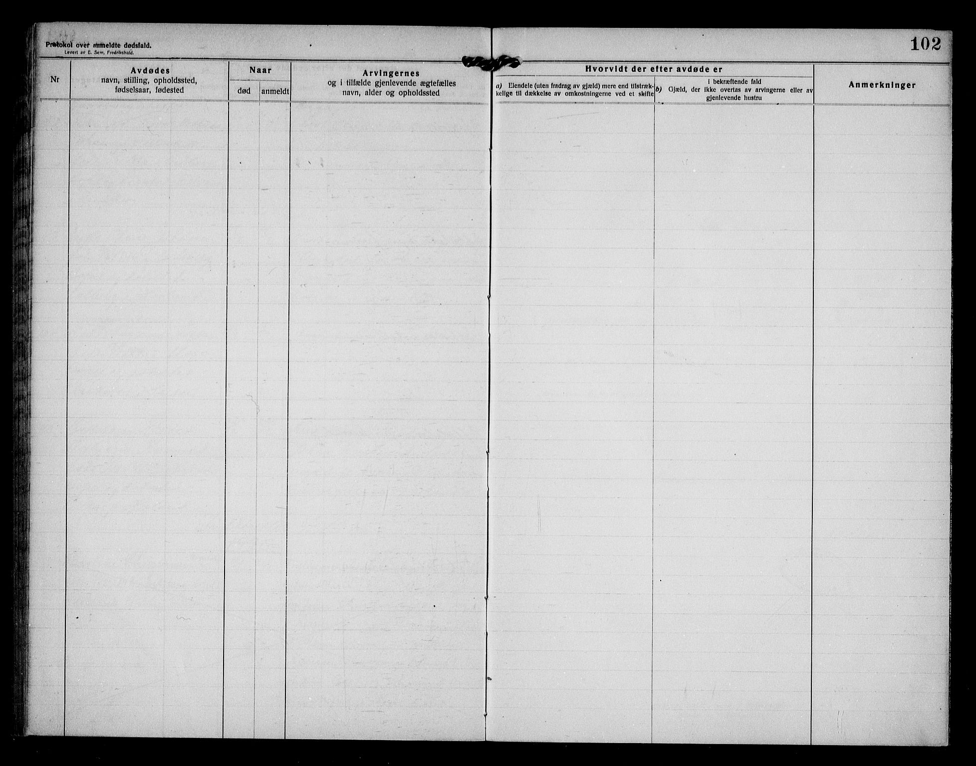 Eidsberg lensmannskontor, AV/SAO-A-10079/H/Ha/Haa/L0002: Dødsfallsprotokoll, 1918-1924, p. 102