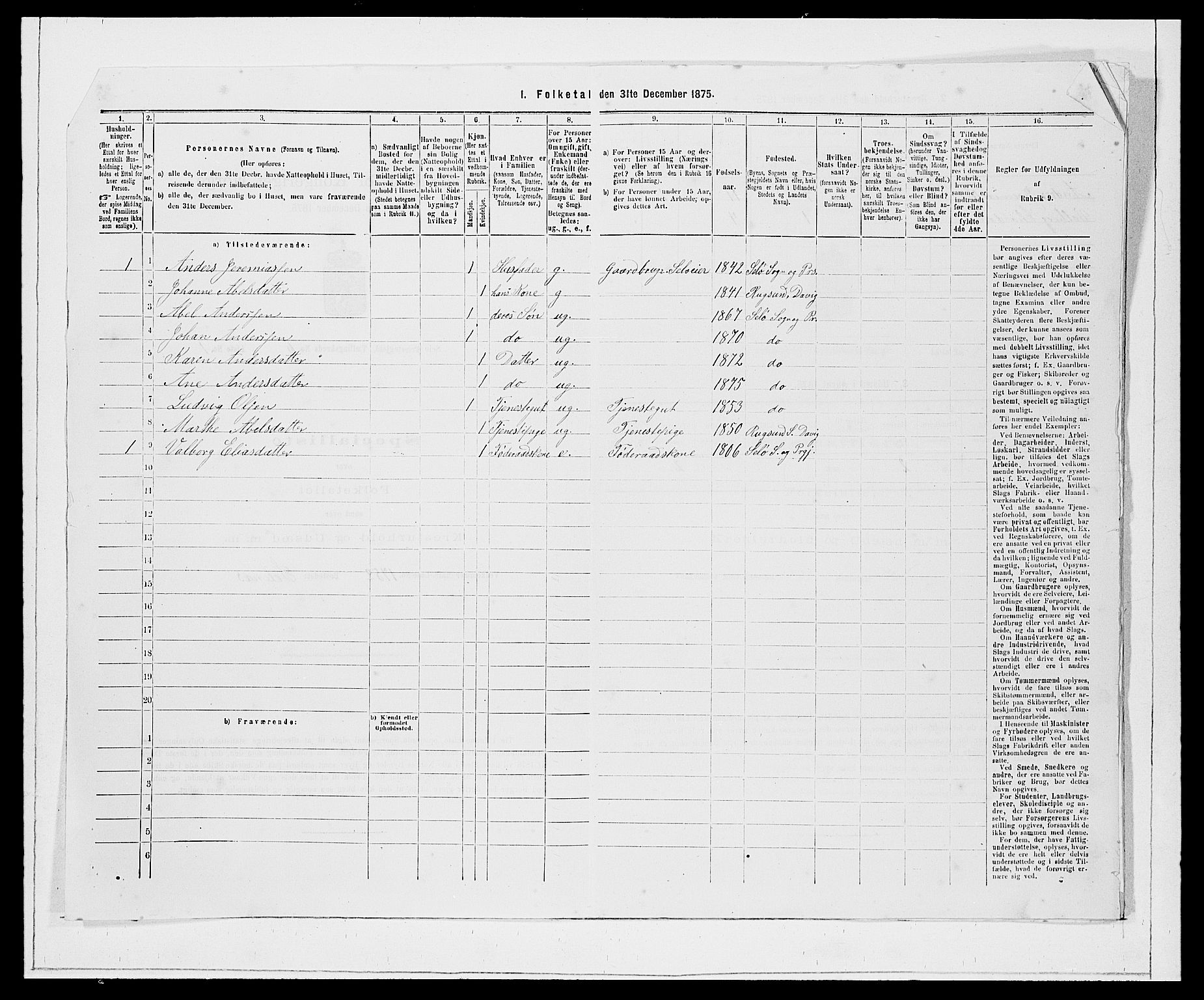 SAB, 1875 Census for 1441P Selje, 1875, p. 703