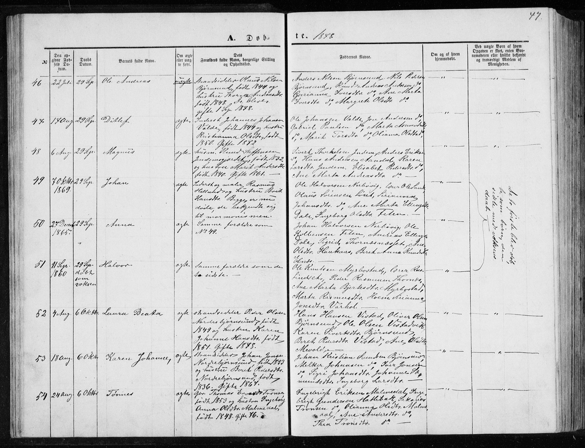 Ministerialprotokoller, klokkerbøker og fødselsregistre - Møre og Romsdal, SAT/A-1454/565/L0754: Parish register (copy) no. 565C03, 1870-1896, p. 47