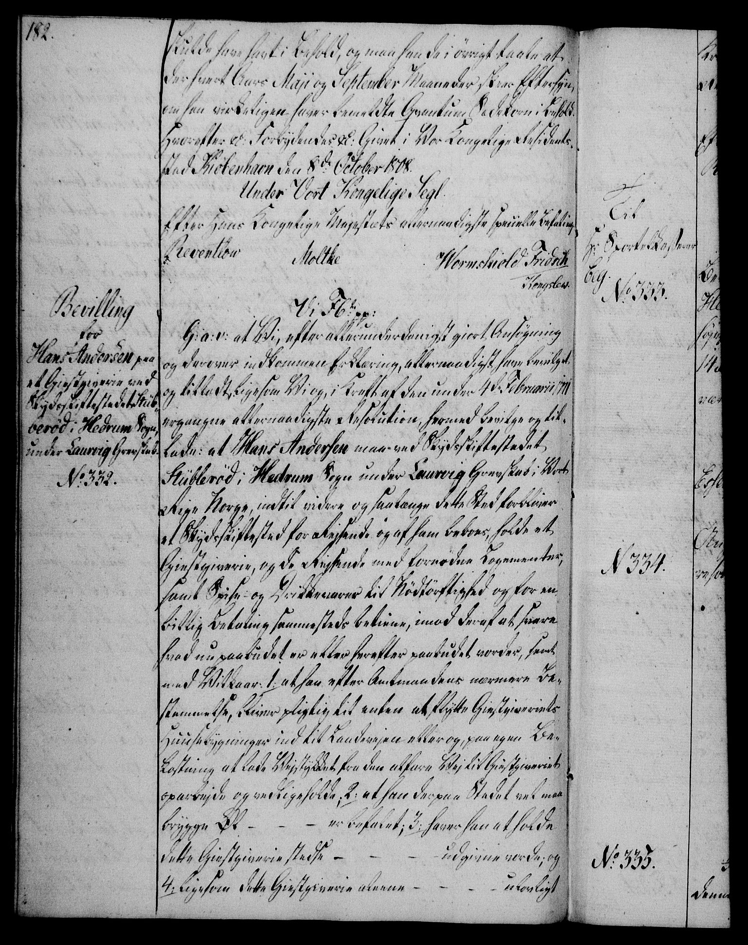 Rentekammeret, Kammerkanselliet, AV/RA-EA-3111/G/Gg/Gga/L0019: Norsk ekspedisjonsprotokoll med register (merket RK 53.19), 1807-1810, p. 182