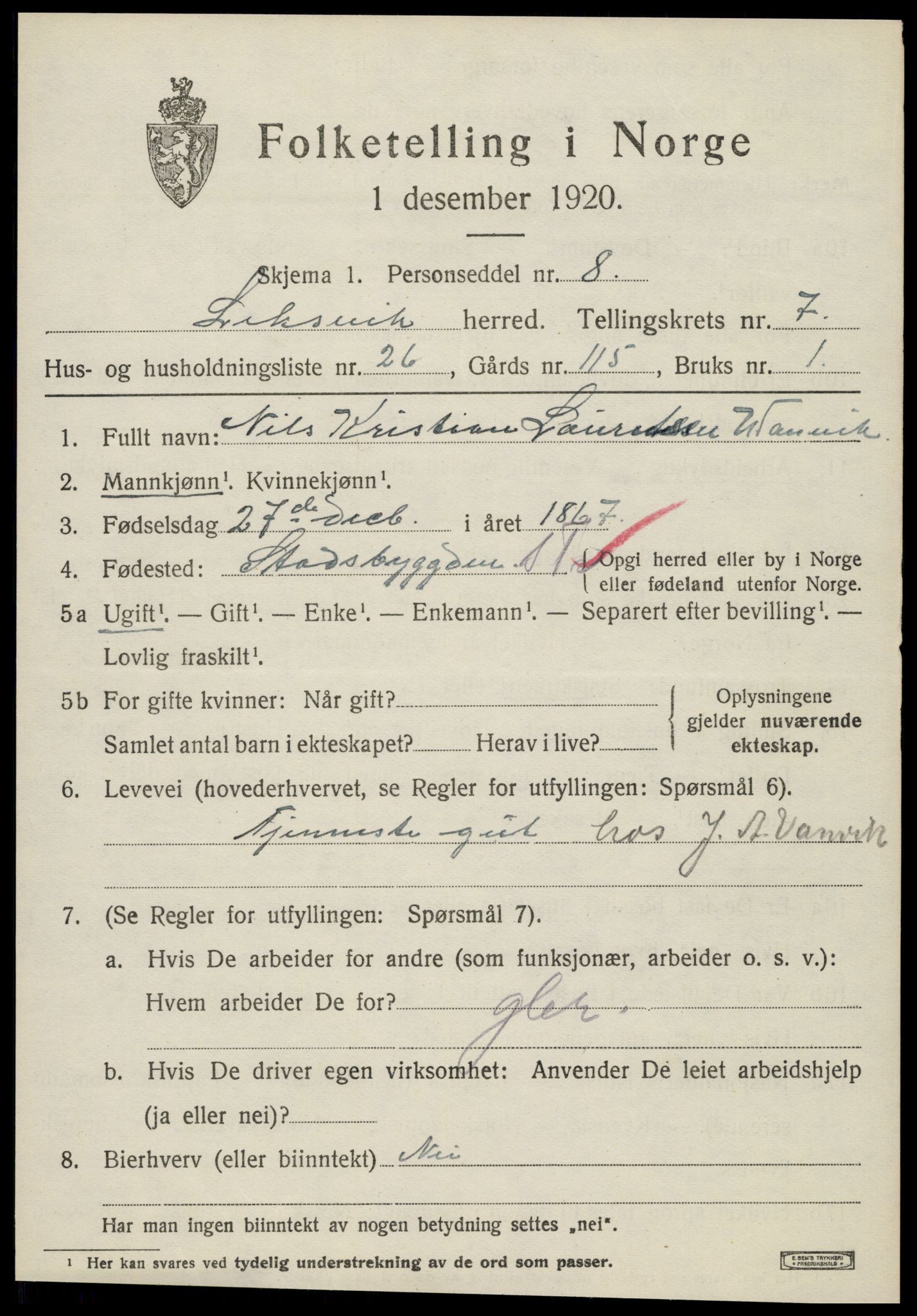SAT, 1920 census for Leksvik, 1920, p. 6384