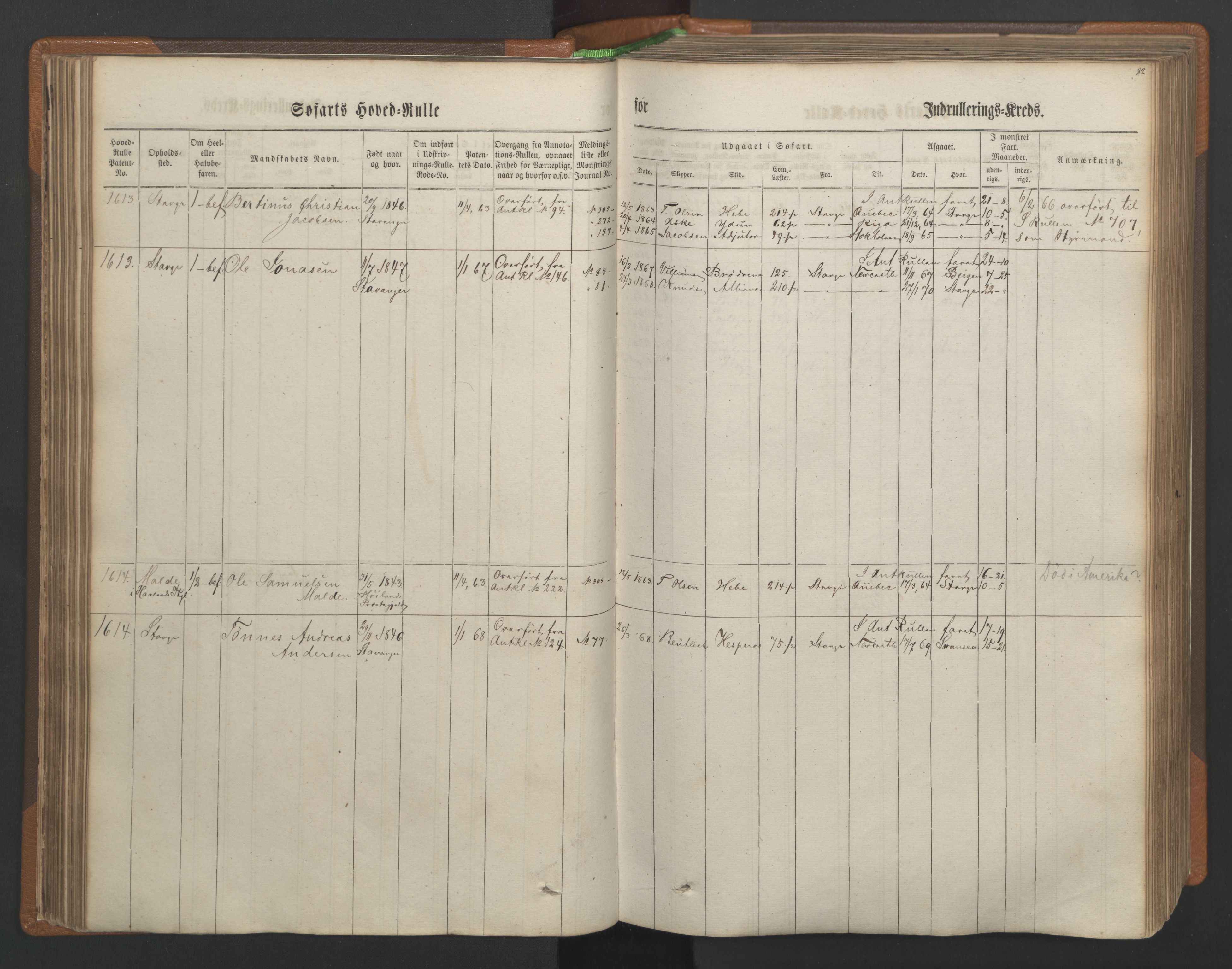 Stavanger sjømannskontor, AV/SAST-A-102006/F/Fb/Fbb/L0003: Sjøfartshovedrulle, patentnr. 1451-2270, 1863, p. 87