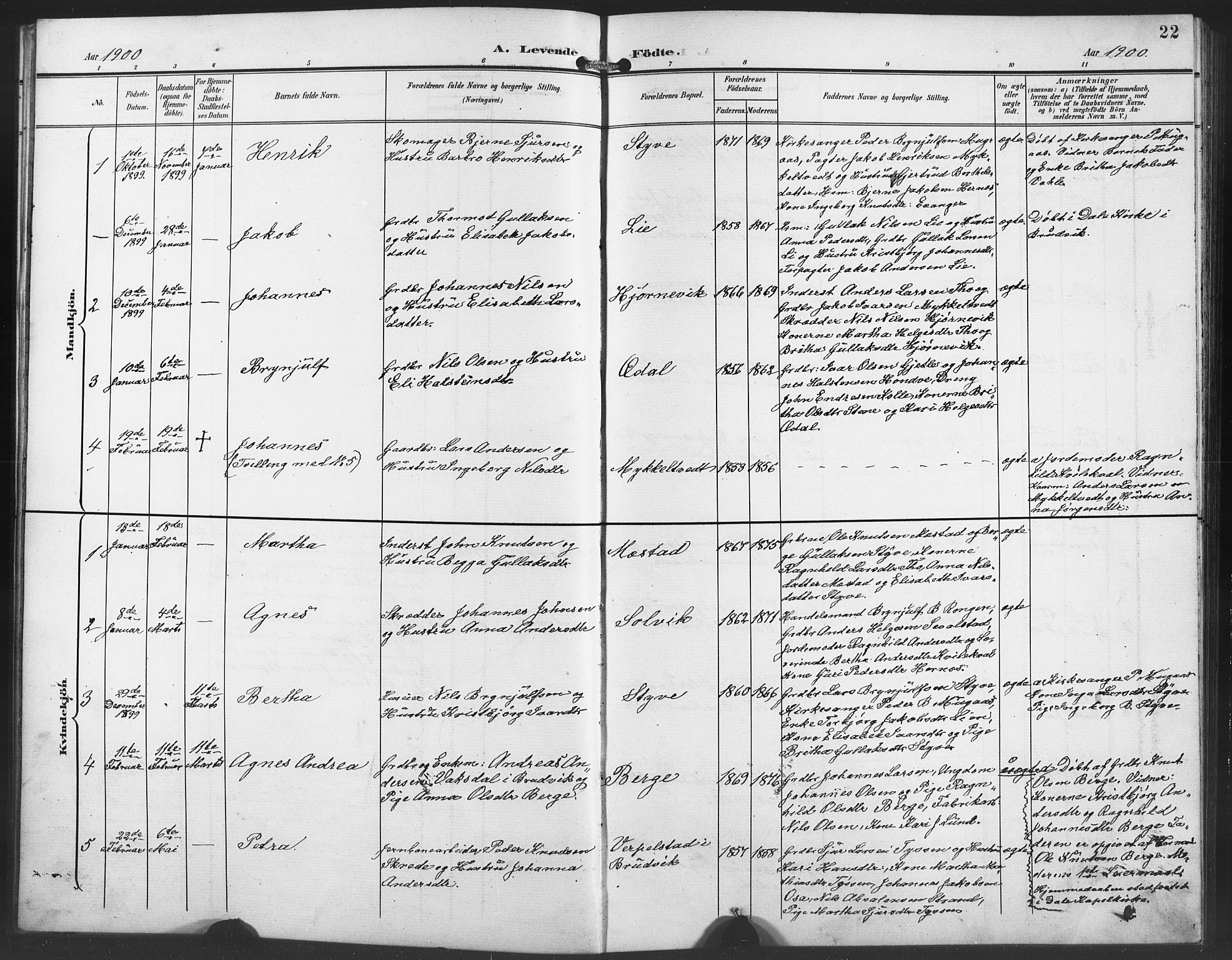 Evanger sokneprestembete, SAB/A-99924: Parish register (copy) no. A 5, 1897-1917, p. 22