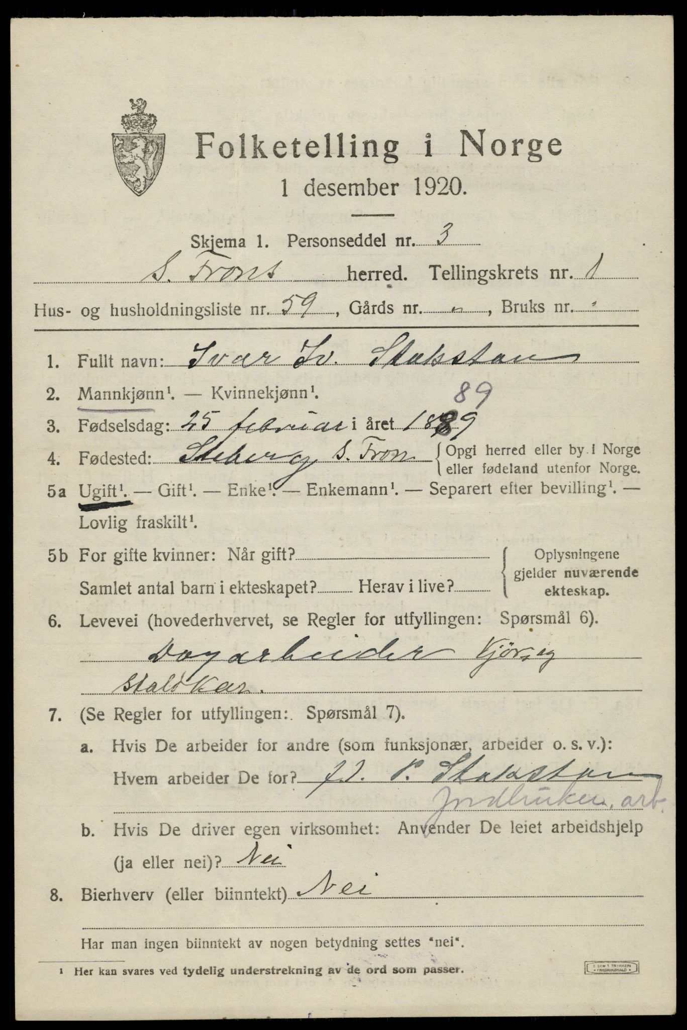 SAH, 1920 census for Sør-Fron, 1920, p. 1915