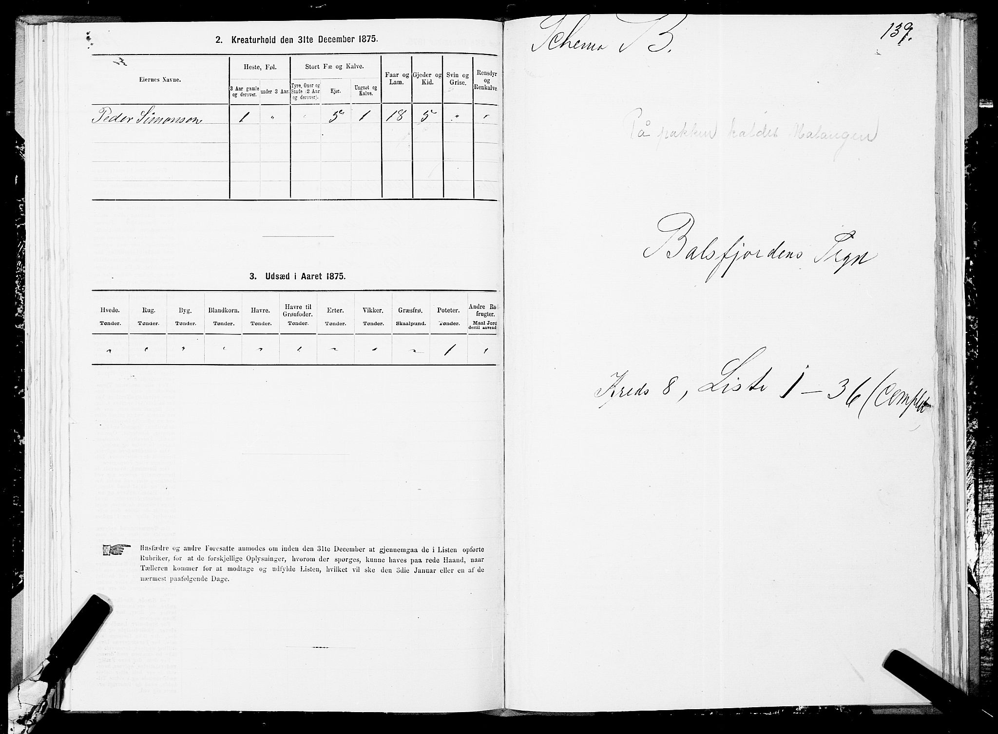 SATØ, 1875 census for 1933P Balsfjord, 1875, p. 4139