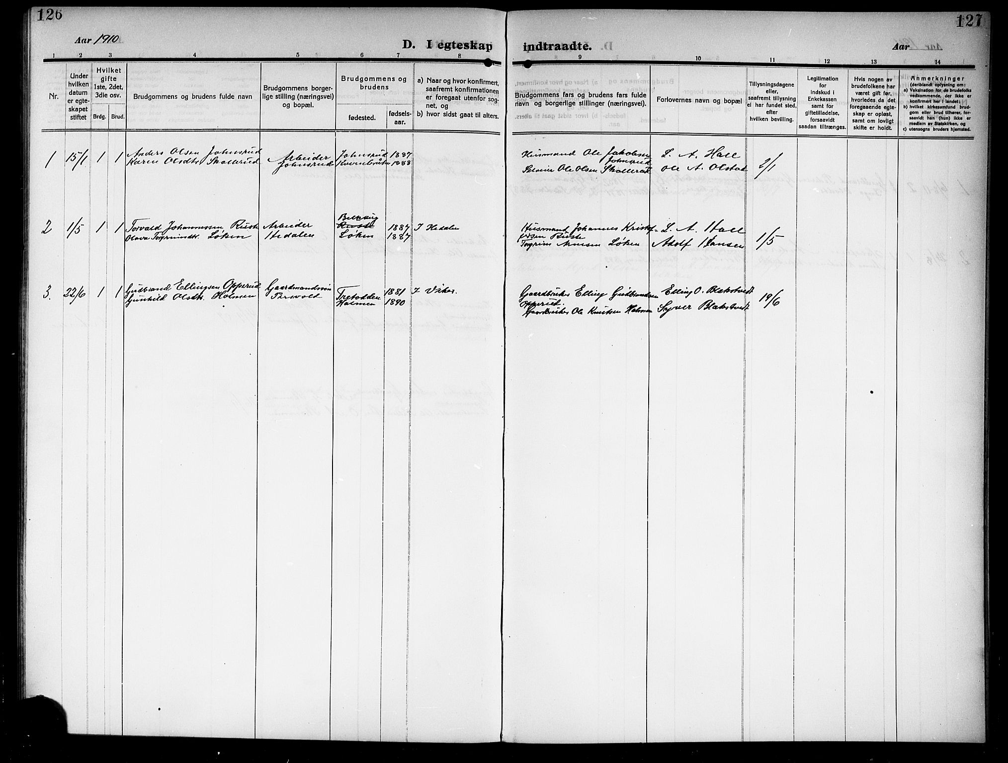 Ådal kirkebøker, AV/SAKO-A-248/G/Gb/L0002: Parish register (copy) no. II 2, 1909-1920, p. 126-127