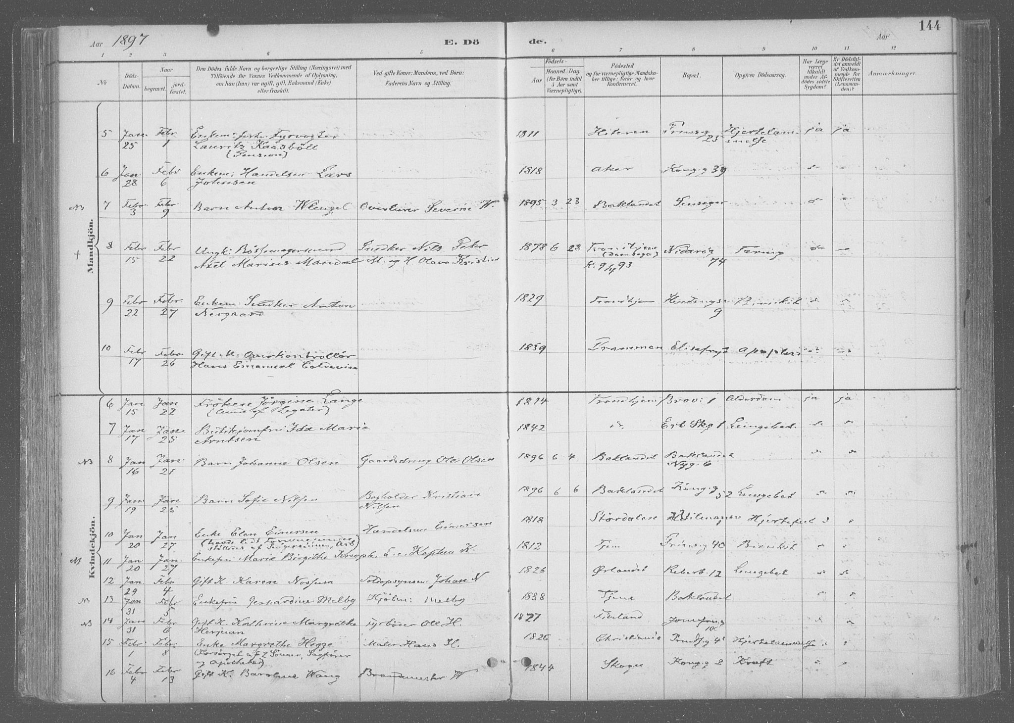 Ministerialprotokoller, klokkerbøker og fødselsregistre - Sør-Trøndelag, SAT/A-1456/601/L0064: Parish register (official) no. 601A31, 1891-1911, p. 144