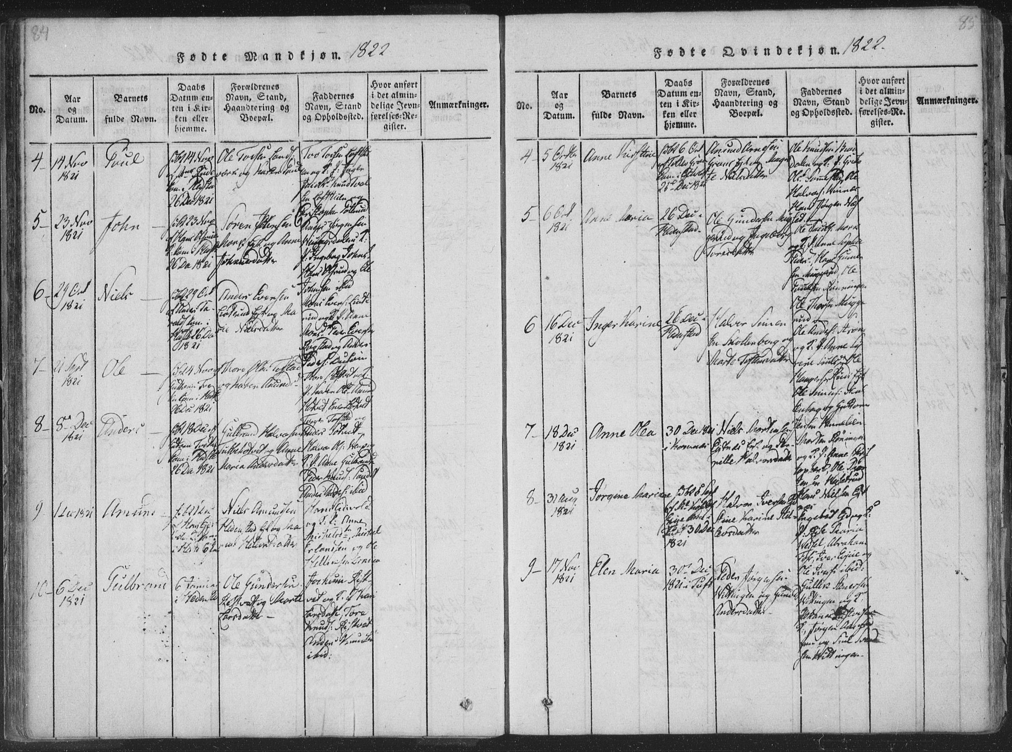 Sandsvær kirkebøker, AV/SAKO-A-244/F/Fa/L0004: Parish register (official) no. I 4, 1817-1839, p. 84-85