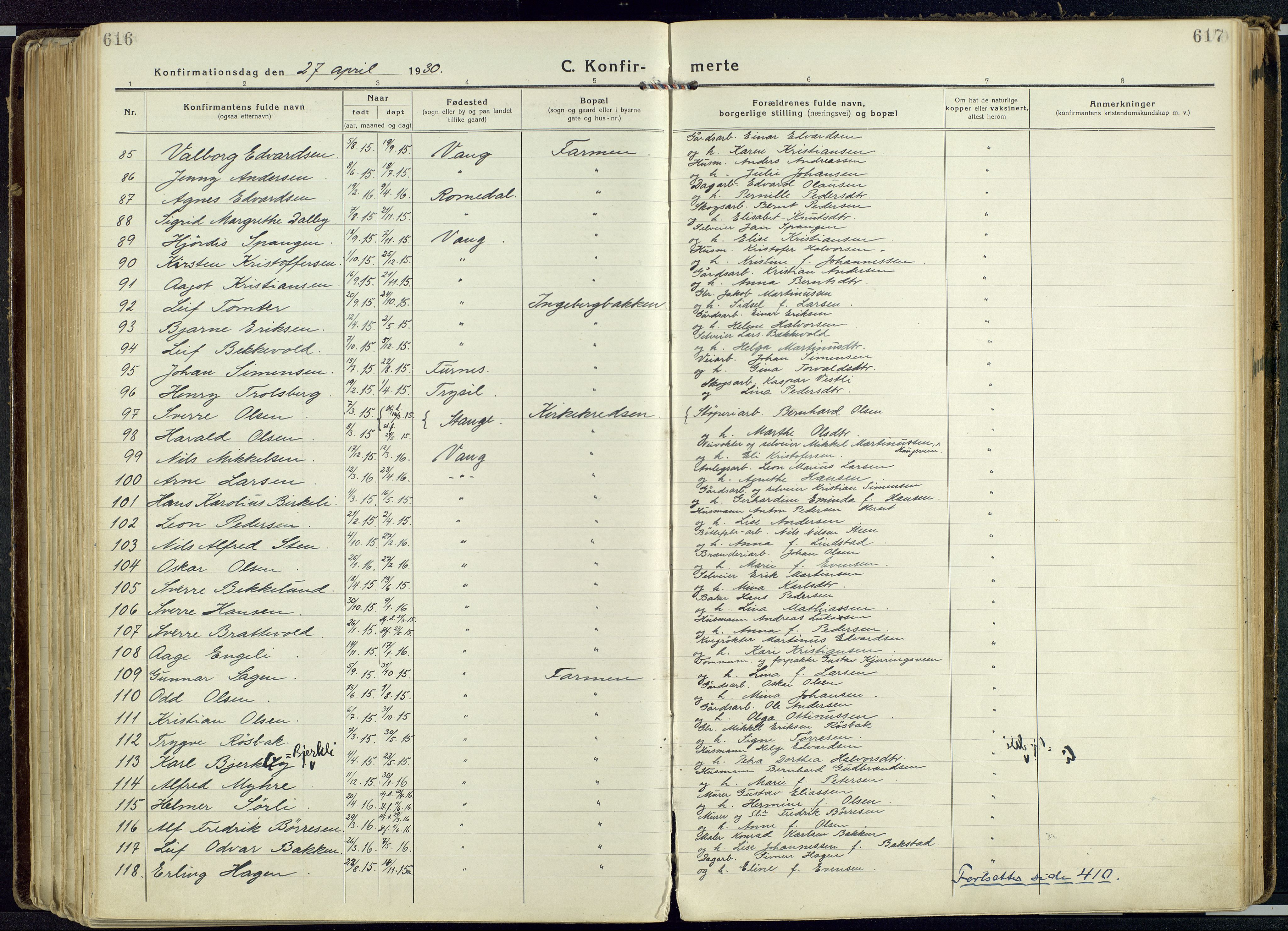 Vang prestekontor, Hedmark, AV/SAH-PREST-008/H/Ha/Haa/L0022: Parish register (official) no. 22, 1918-1944, p. 616-617