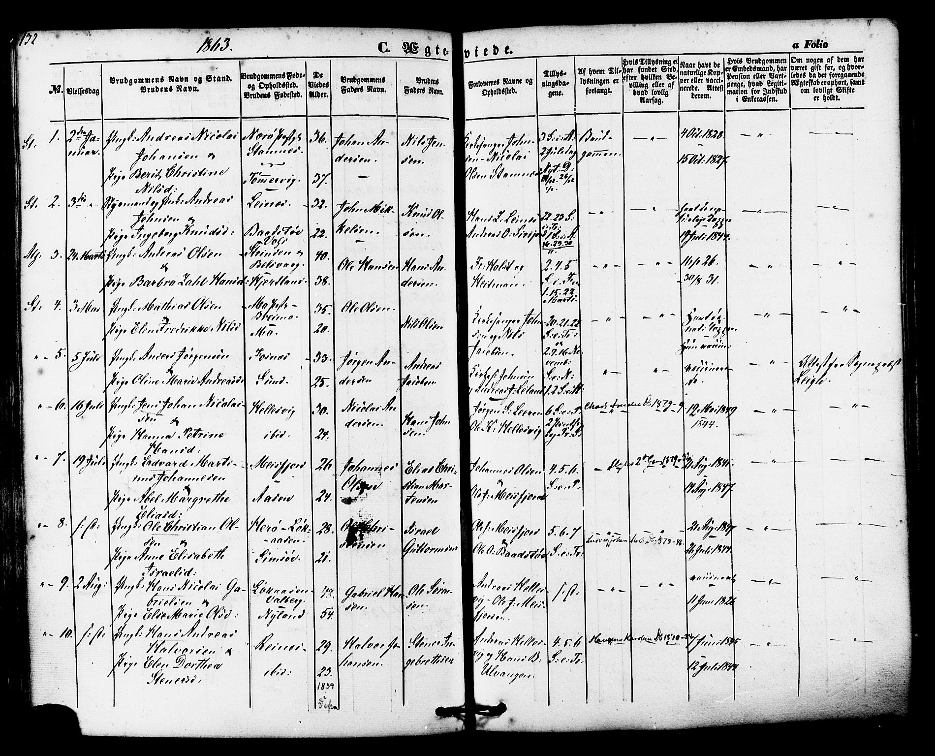 Ministerialprotokoller, klokkerbøker og fødselsregistre - Nordland, AV/SAT-A-1459/830/L0448: Parish register (official) no. 830A12, 1855-1878, p. 132