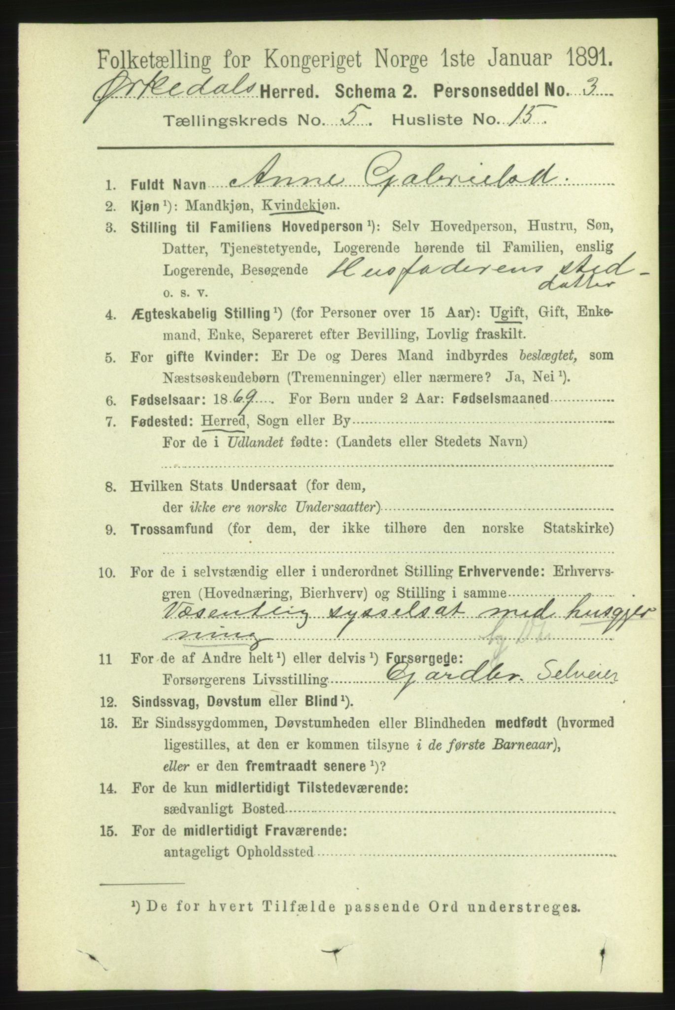 RA, 1891 census for 1638 Orkdal, 1891, p. 2606