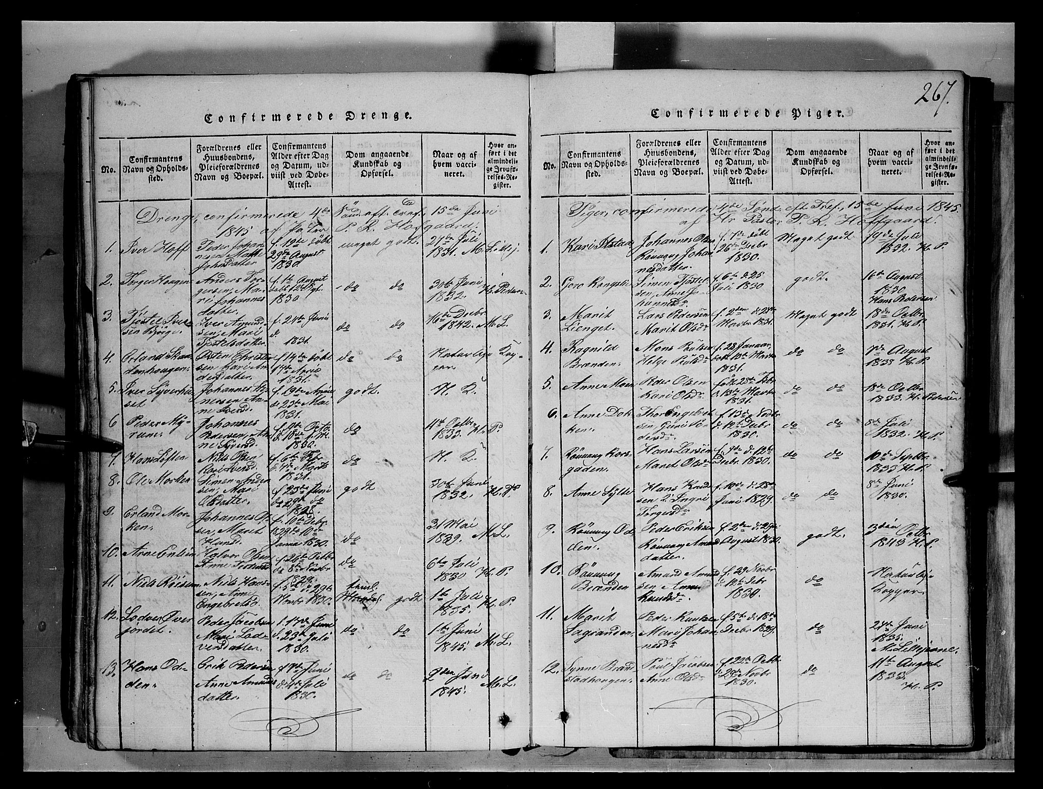Fron prestekontor, SAH/PREST-078/H/Ha/Hab/L0004: Parish register (copy) no. 4, 1816-1850, p. 267