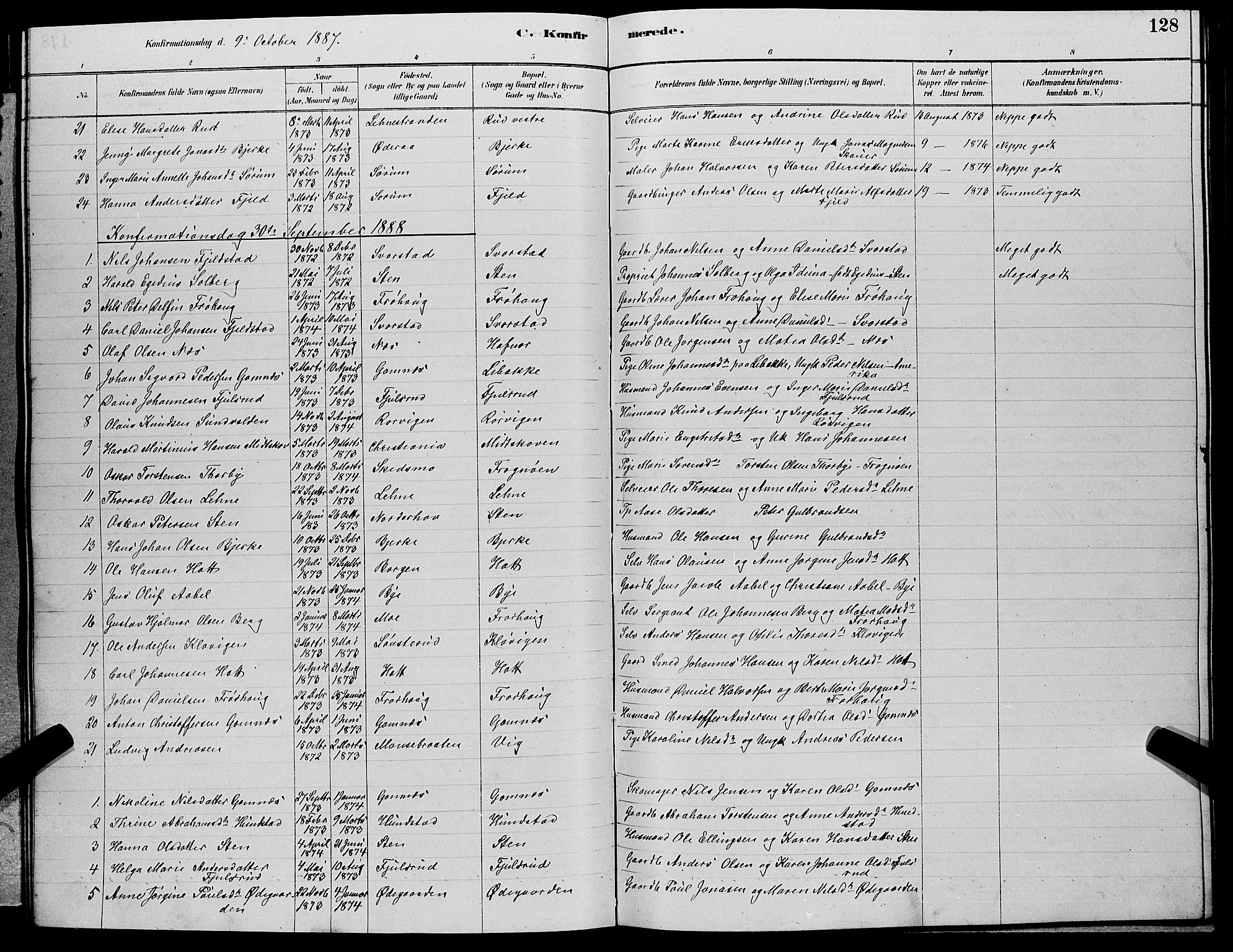 Hole kirkebøker, SAKO/A-228/G/Ga/L0003: Parish register (copy) no. I 3, 1879-1904, p. 128