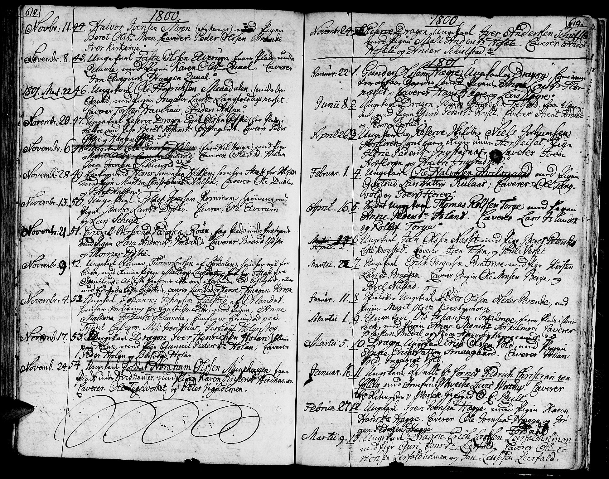 Ministerialprotokoller, klokkerbøker og fødselsregistre - Nord-Trøndelag, SAT/A-1458/709/L0060: Parish register (official) no. 709A07, 1797-1815, p. 618-619