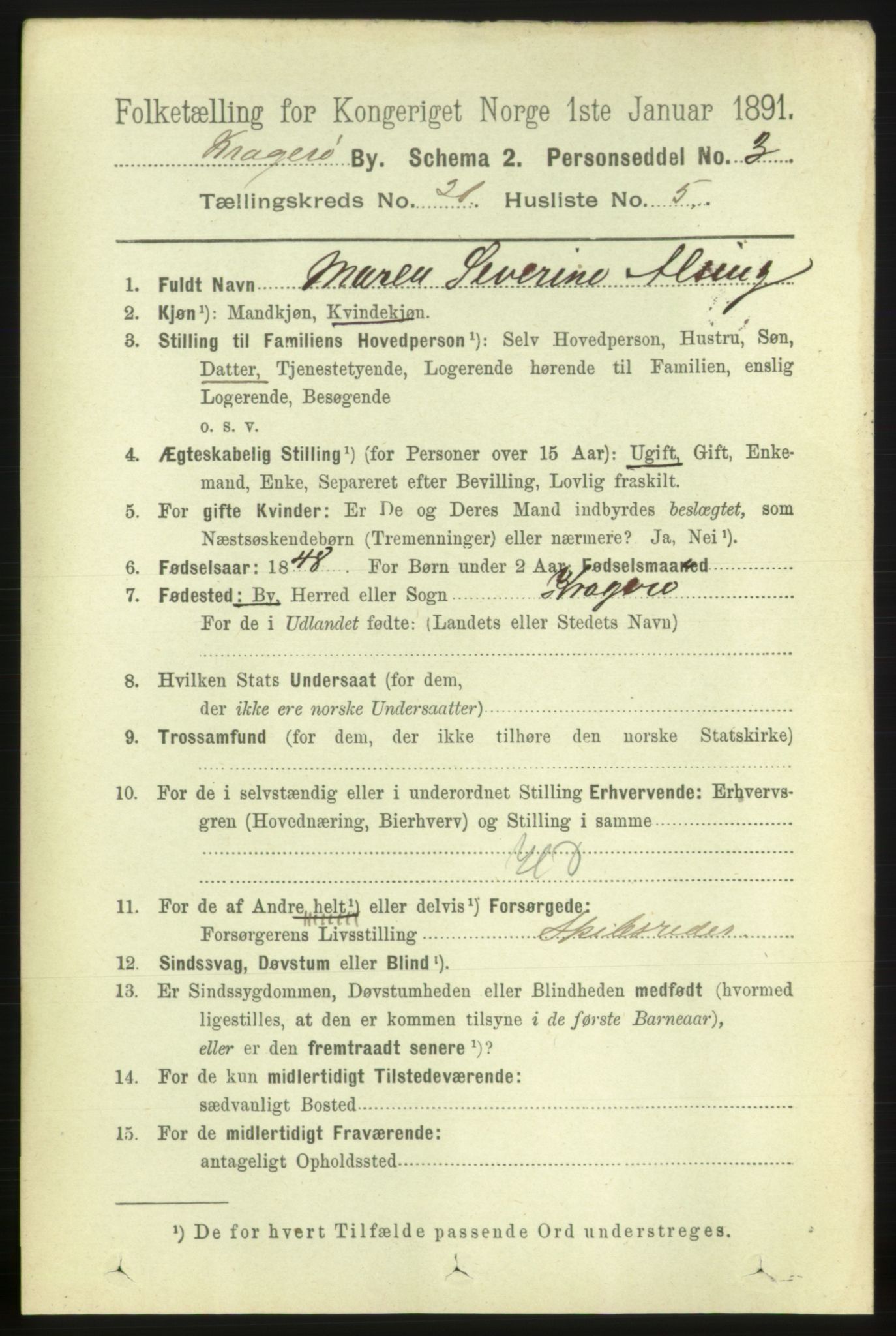 RA, 1891 census for 0801 Kragerø, 1891, p. 4735