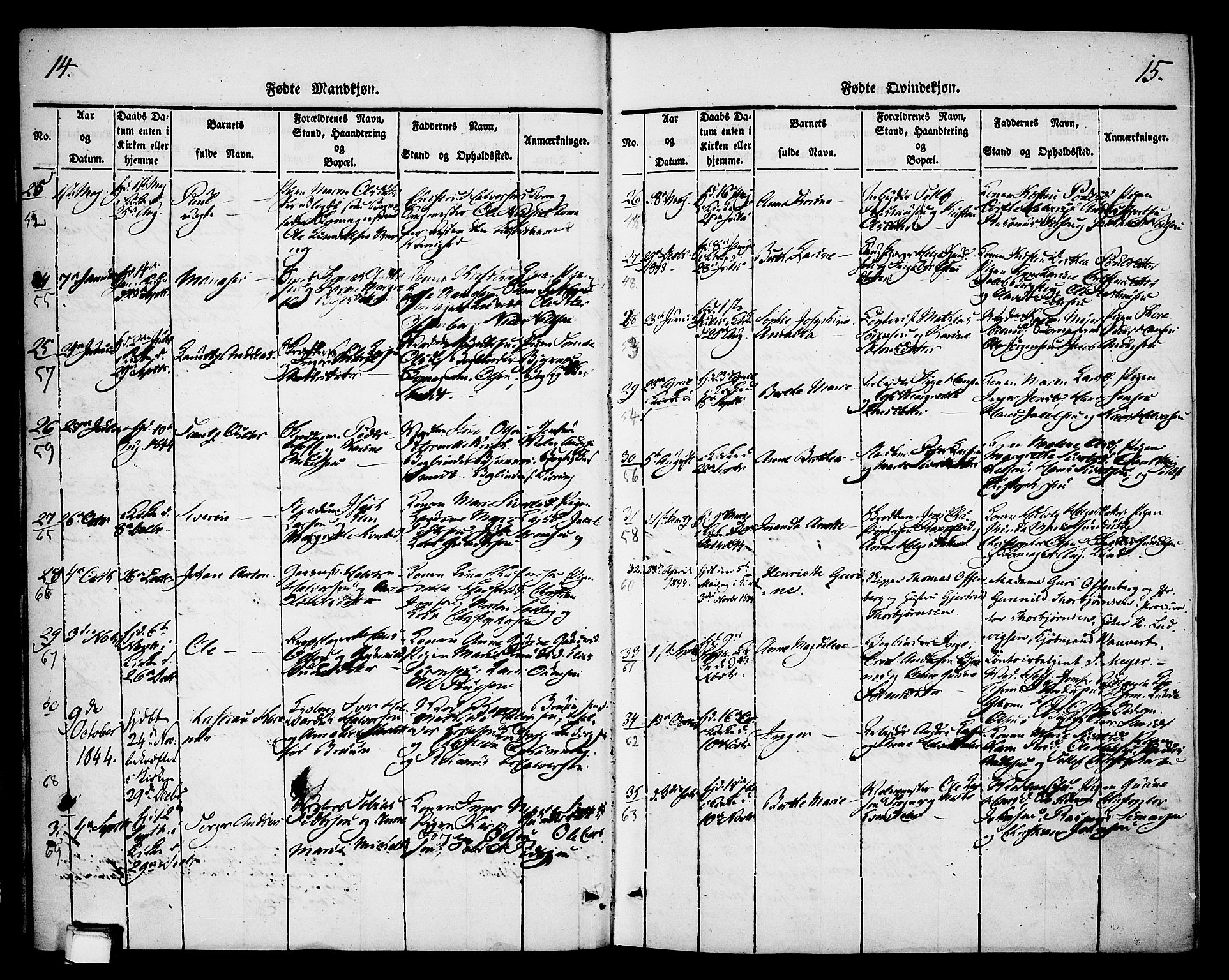 Skien kirkebøker, SAKO/A-302/F/Fa/L0006b: Parish register (official) no. 6B, 1843-1846, p. 14-15