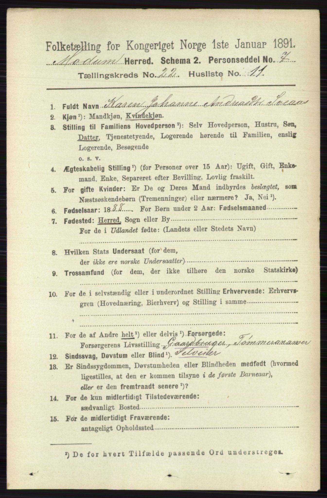 RA, 1891 census for 0623 Modum, 1891, p. 8443