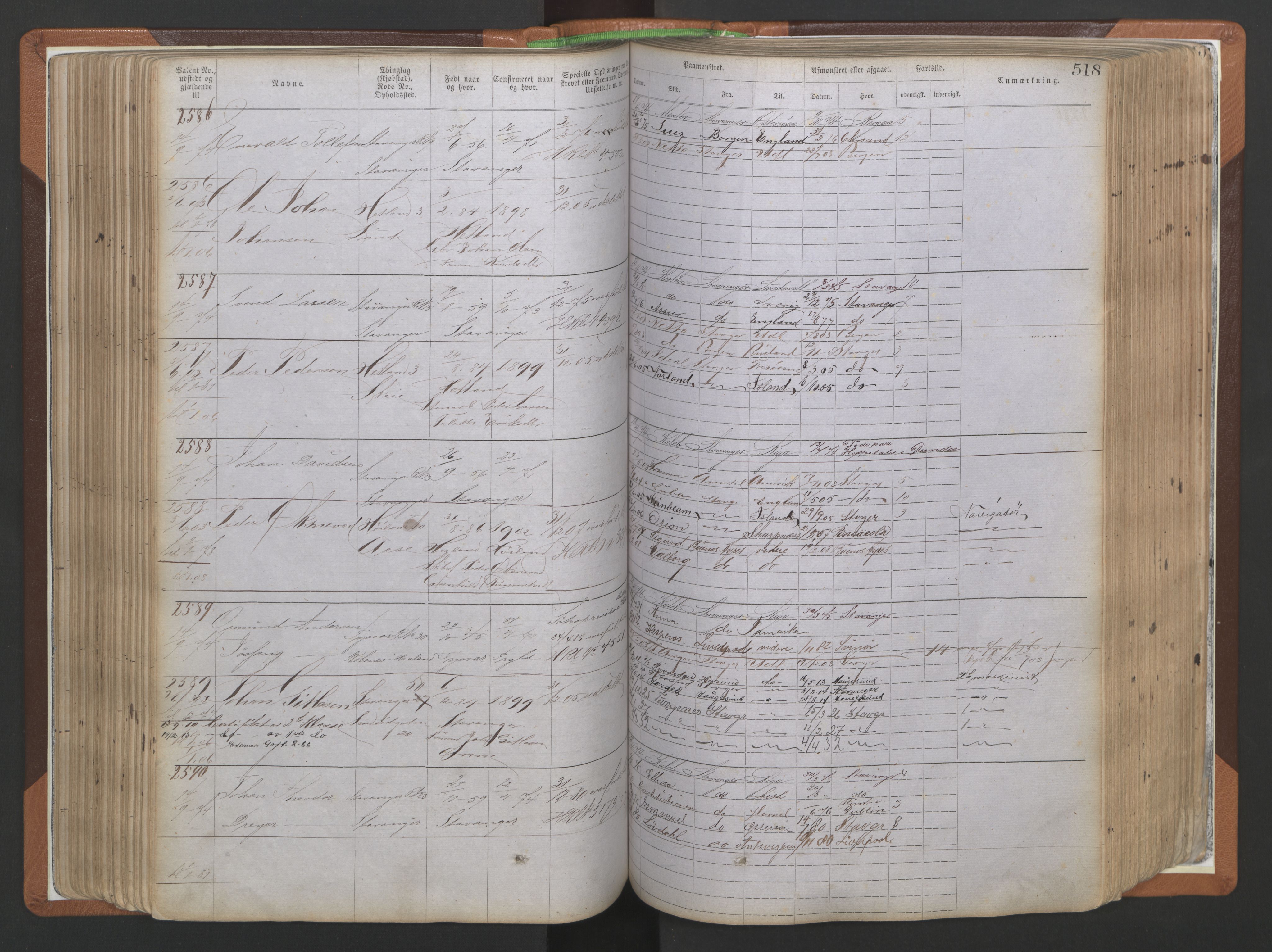 Stavanger sjømannskontor, AV/SAST-A-102006/F/Ff/L0009: Annotasjonsrulle, patentnr. 1805-3605 (dublett), 1872-1900, p. 161