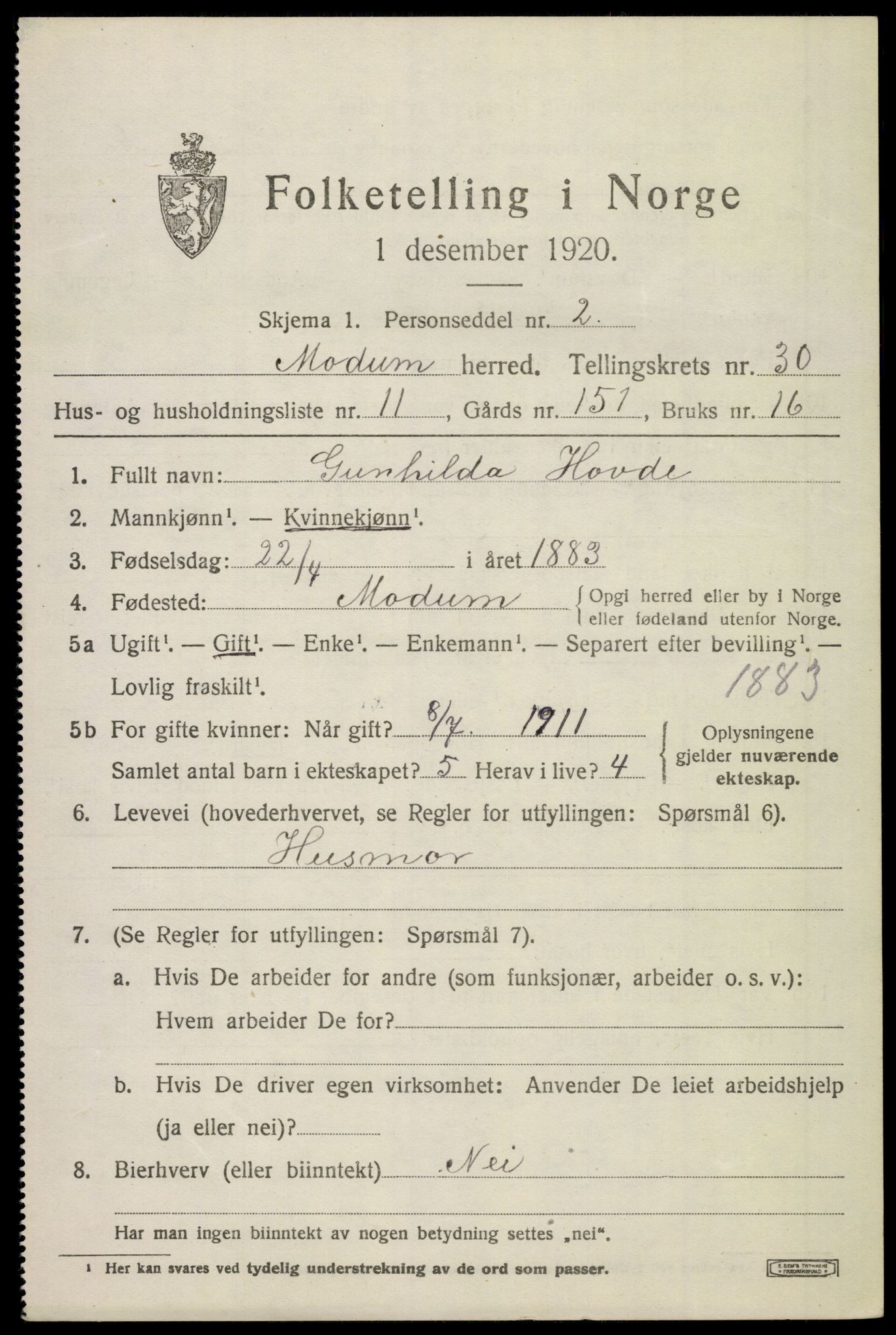 SAKO, 1920 census for Modum, 1920, p. 27767