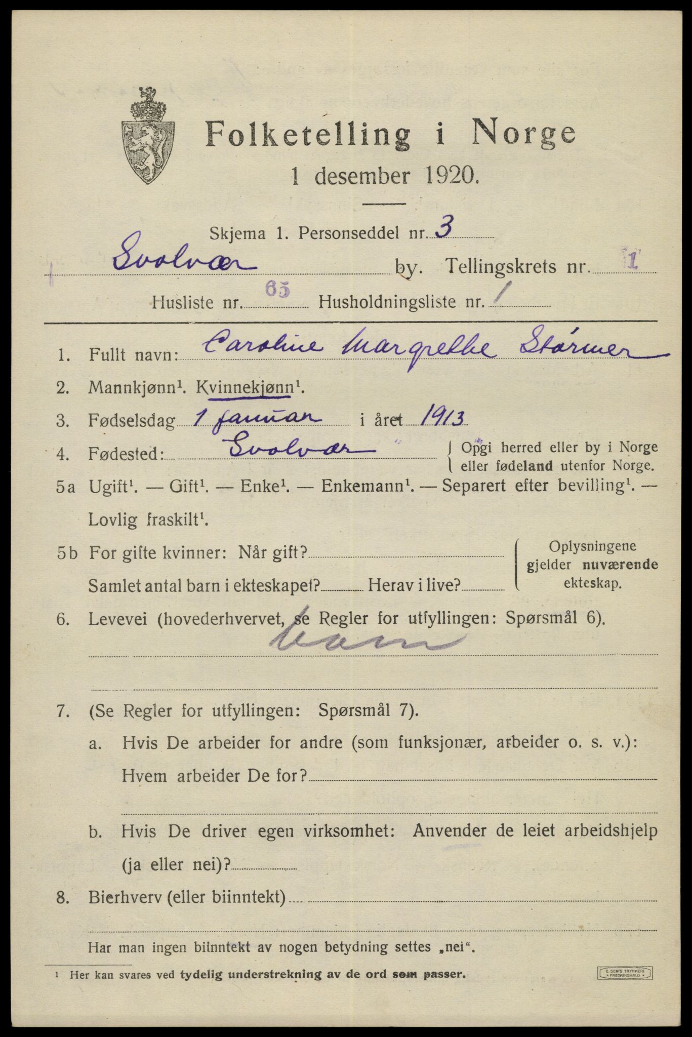 SAT, 1920 census for Svolvær, 1920, p. 2556