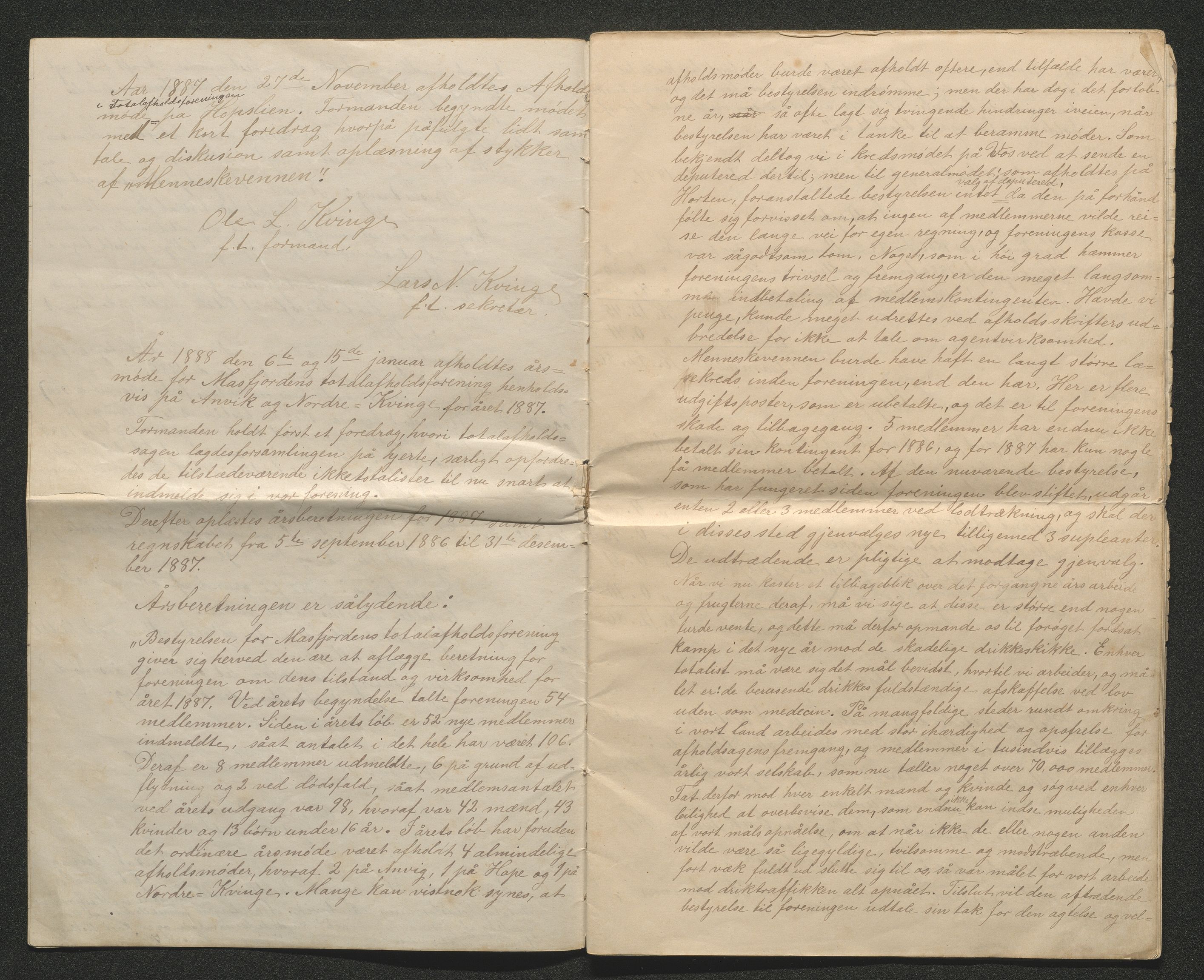 Masfjorden totalavholdsforening, IKAH/1266-Pa0009/A/Aa/L0001: Møtebok med medlemsregister for Masfjorden totalavholsforening, 1886-1890