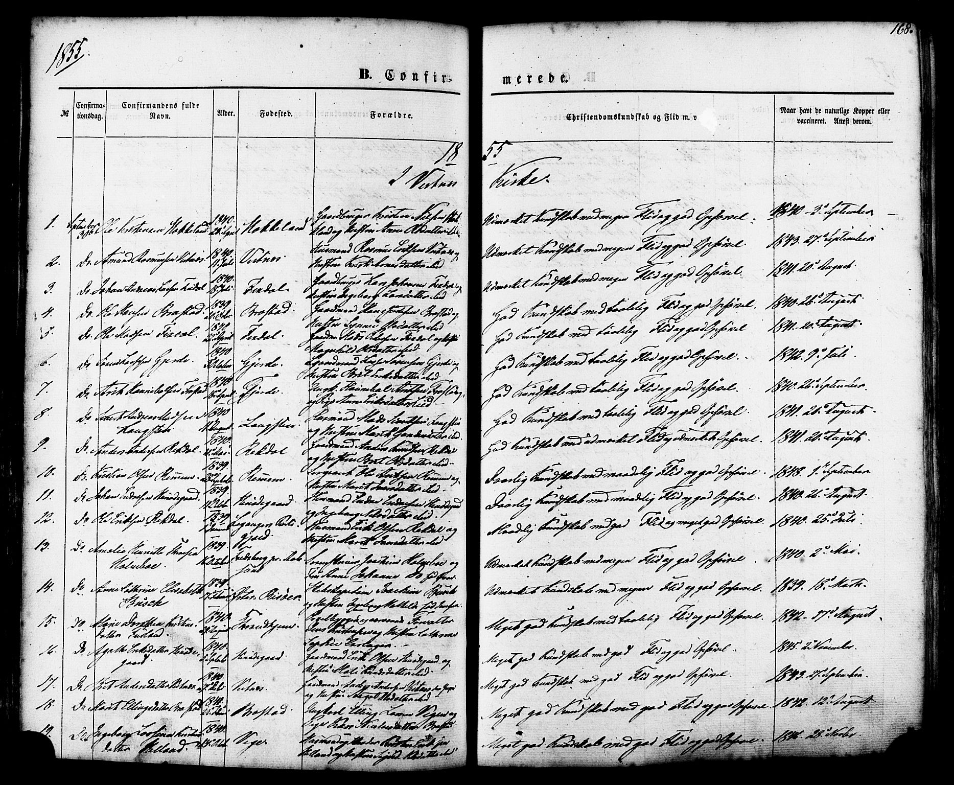 Ministerialprotokoller, klokkerbøker og fødselsregistre - Møre og Romsdal, SAT/A-1454/539/L0529: Parish register (official) no. 539A02, 1848-1872, p. 168