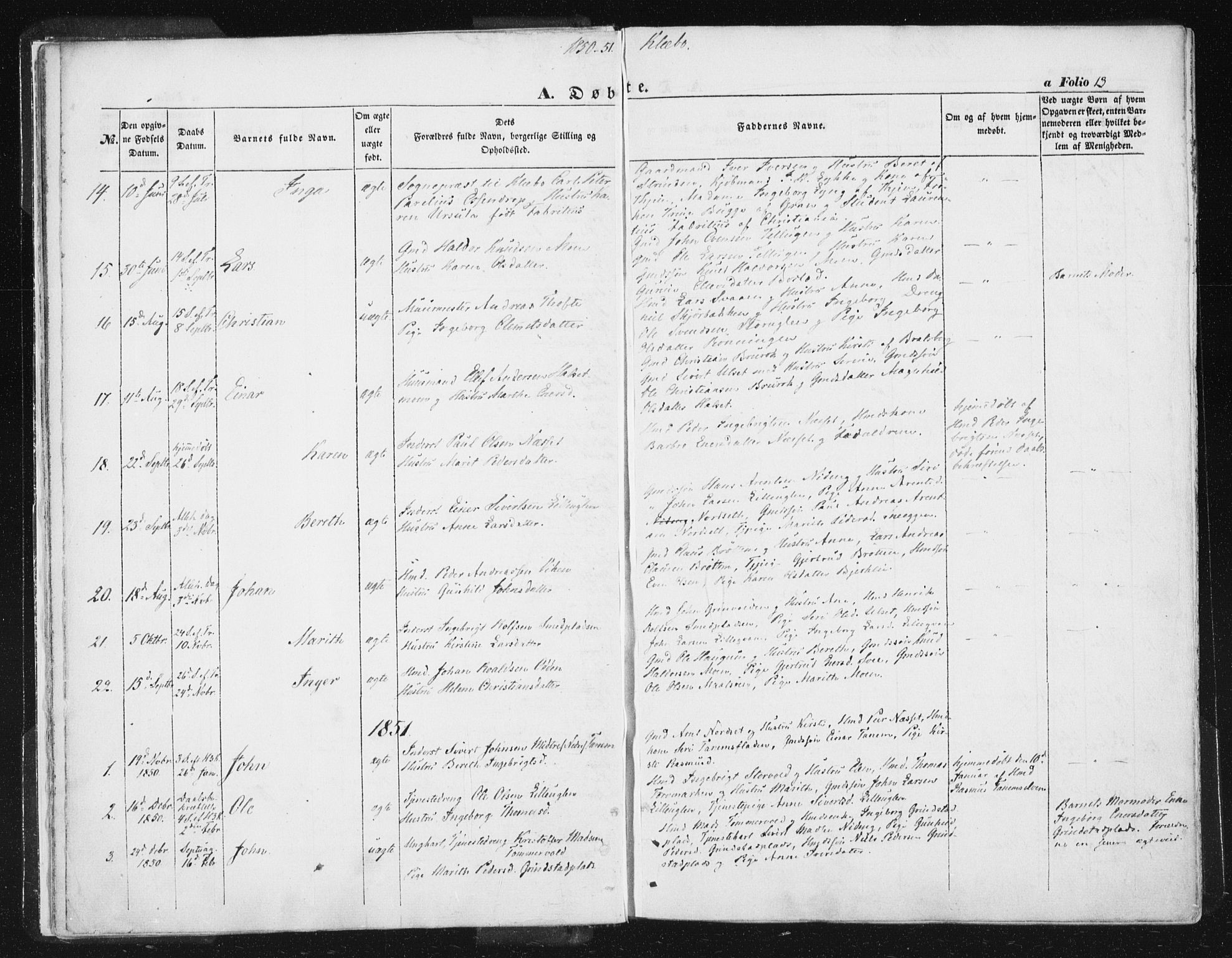 Ministerialprotokoller, klokkerbøker og fødselsregistre - Sør-Trøndelag, SAT/A-1456/618/L0441: Parish register (official) no. 618A05, 1843-1862, p. 13