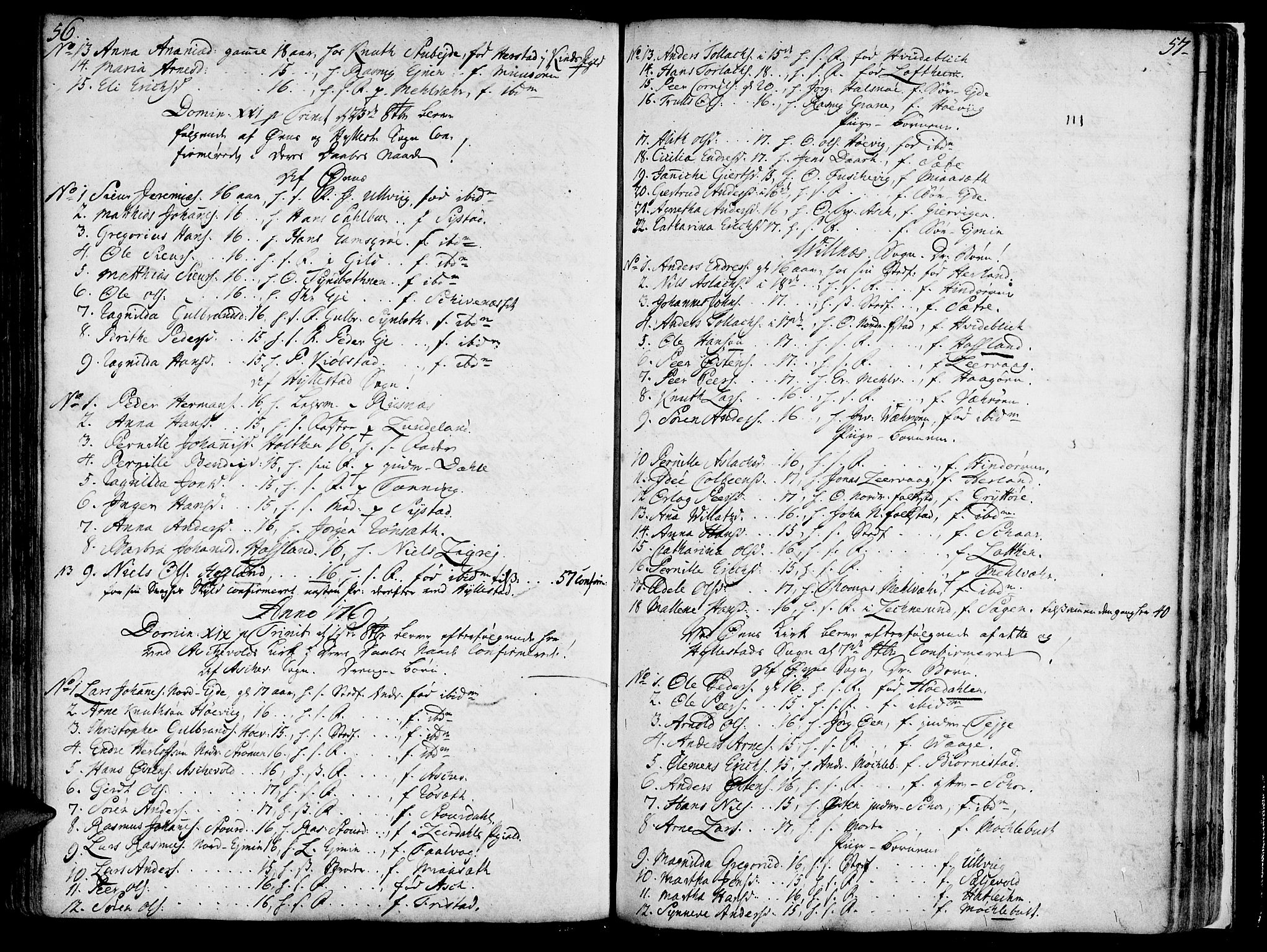 Askvoll sokneprestembete, SAB/A-79501/H/Haa/Haaa/L0008: Parish register (official) no. A 8, 1749-1775, p. 56-57
