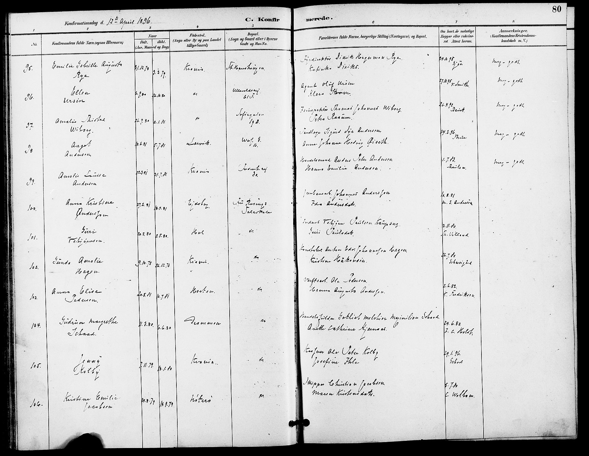 Gamle Aker prestekontor Kirkebøker, AV/SAO-A-10617a/F/L0009: Parish register (official) no. 9, 1890-1898, p. 80