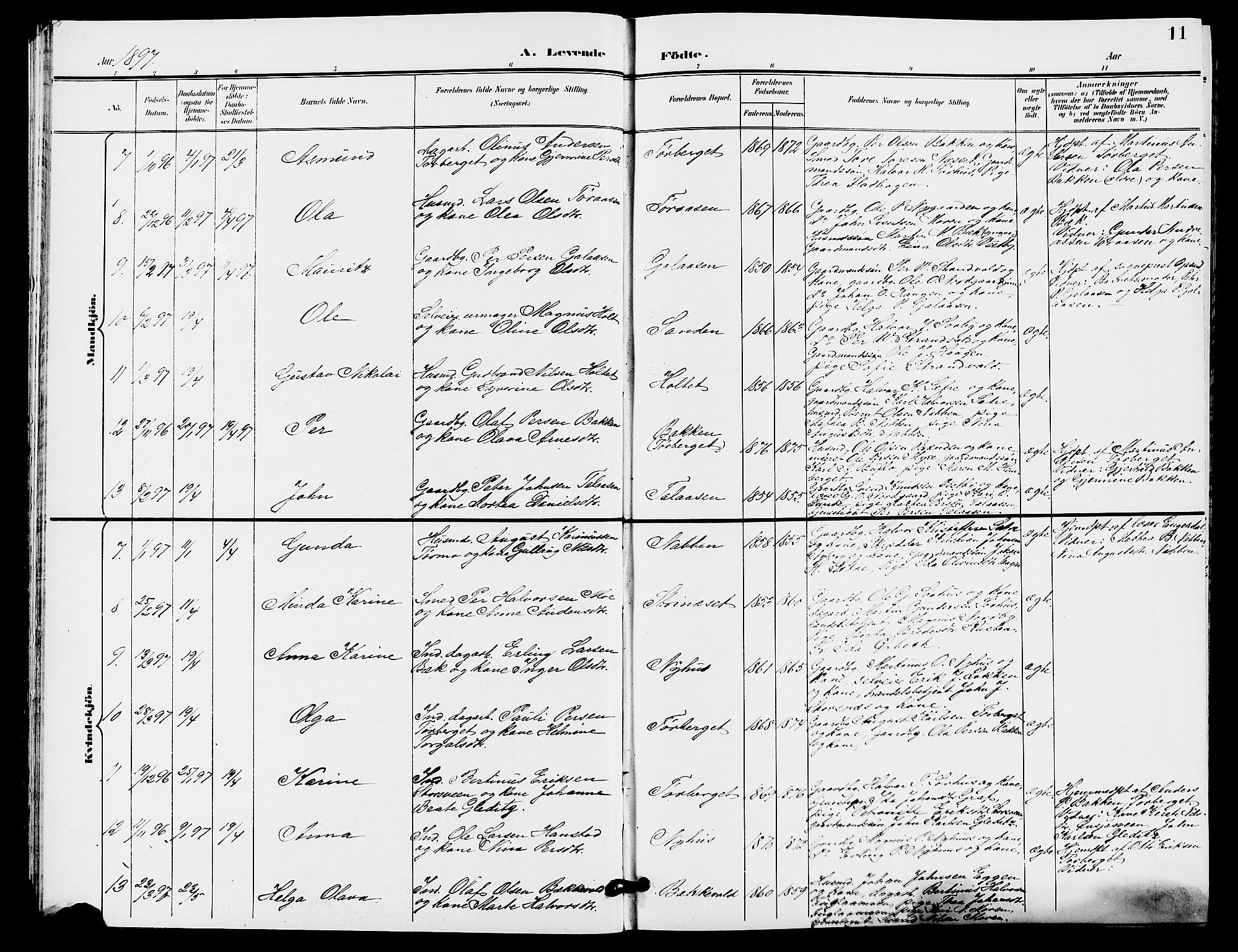 Trysil prestekontor, AV/SAH-PREST-046/H/Ha/Hab/L0006: Parish register (copy) no. 6, 1896-1912, p. 11