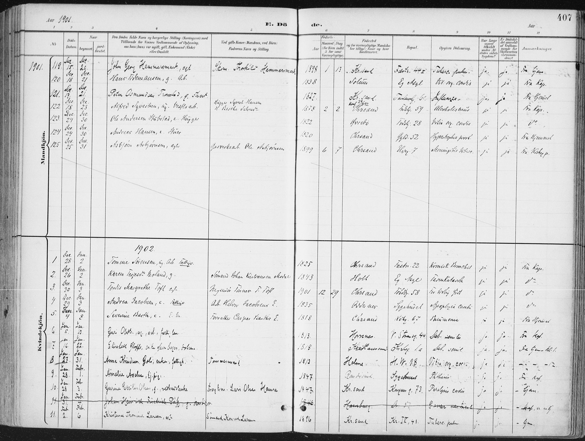 Kristiansand domprosti, SAK/1112-0006/F/Fa/L0021: Parish register (official) no. A 20, 1898-1908, p. 407