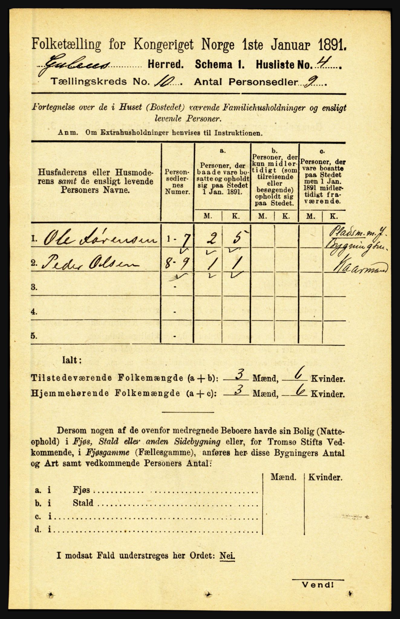 RA, 1891 census for 1411 Gulen, 1891, p. 3261