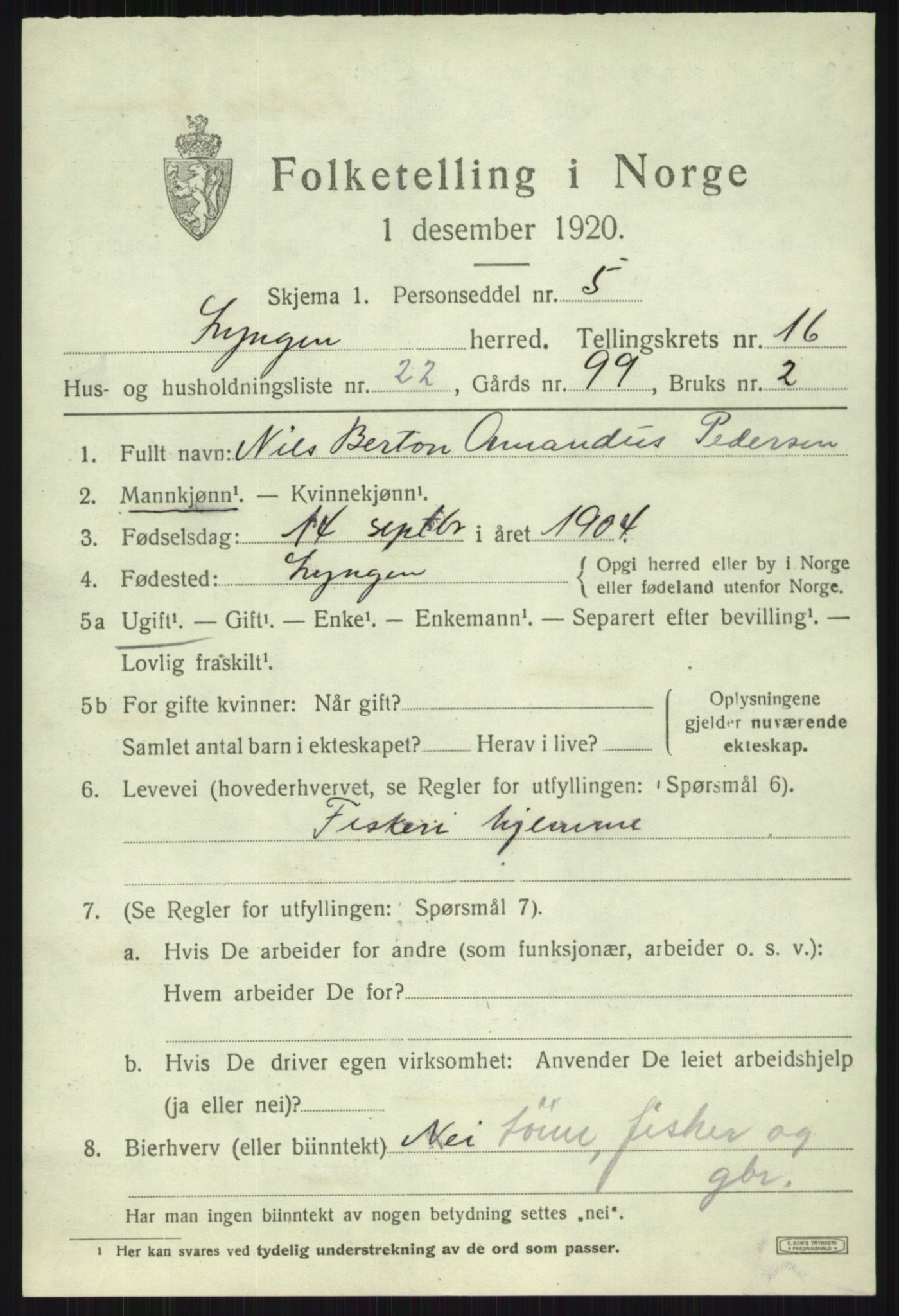 SATØ, 1920 census for Lyngen, 1920, p. 13563