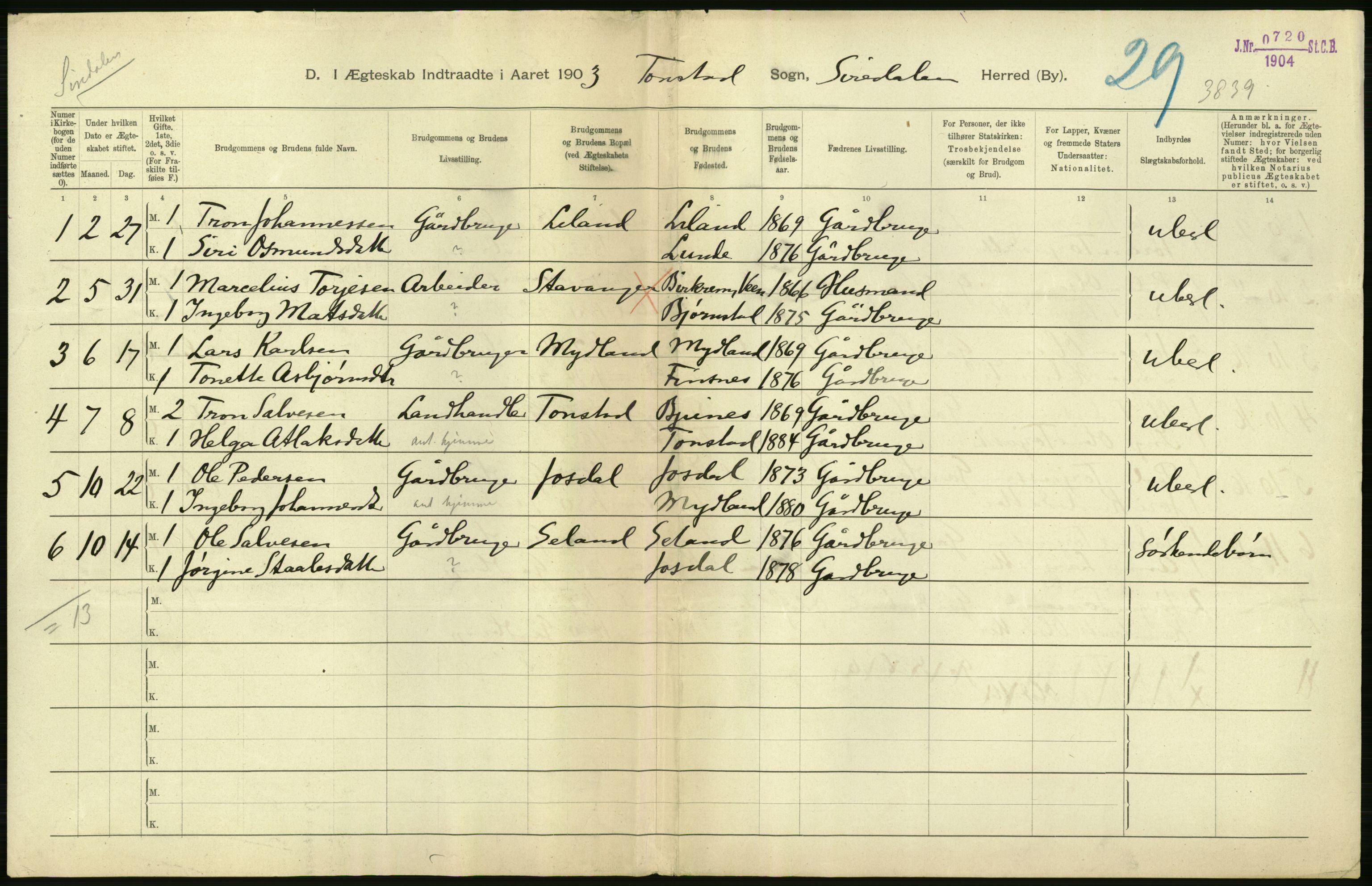 Statistisk sentralbyrå, Sosiodemografiske emner, Befolkning, AV/RA-S-2228/D/Df/Dfa/Dfaa/L0011: Lister og Mandal amt: Fødte, gifte, døde, 1903, p. 276